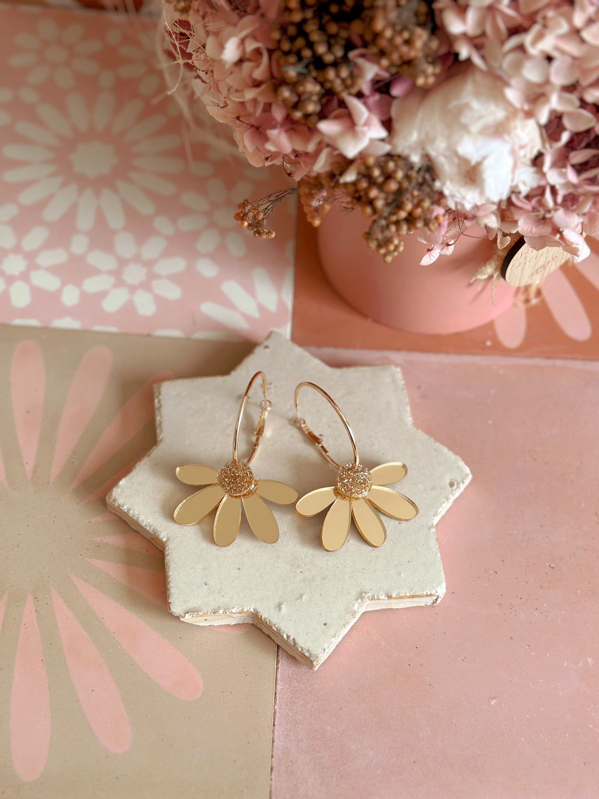 Foxie Collective - Jumbo Daisy Hoop Earrings | Sage + Gold