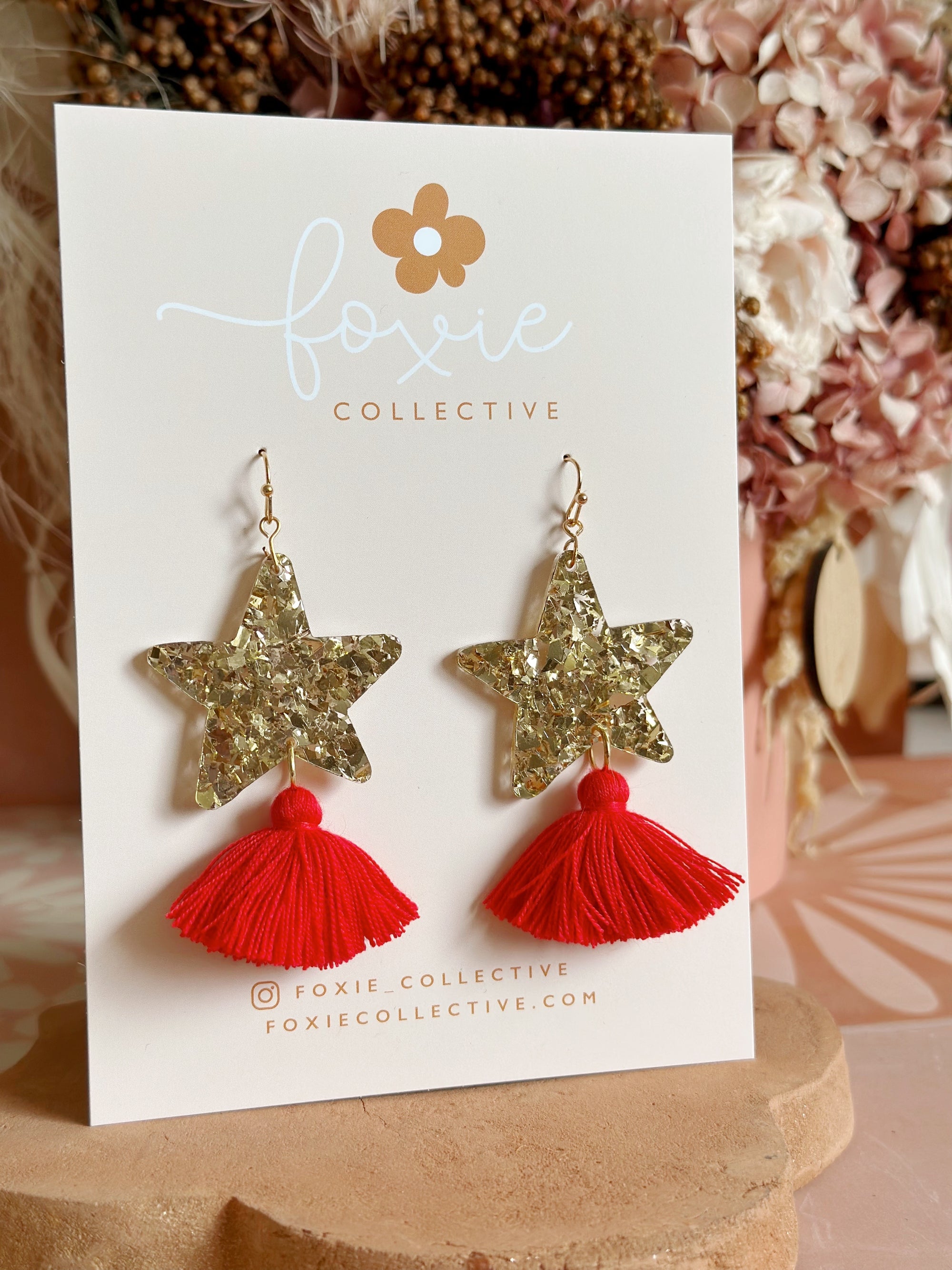 Star Dust Dangles | Gold Sparkle + Red
