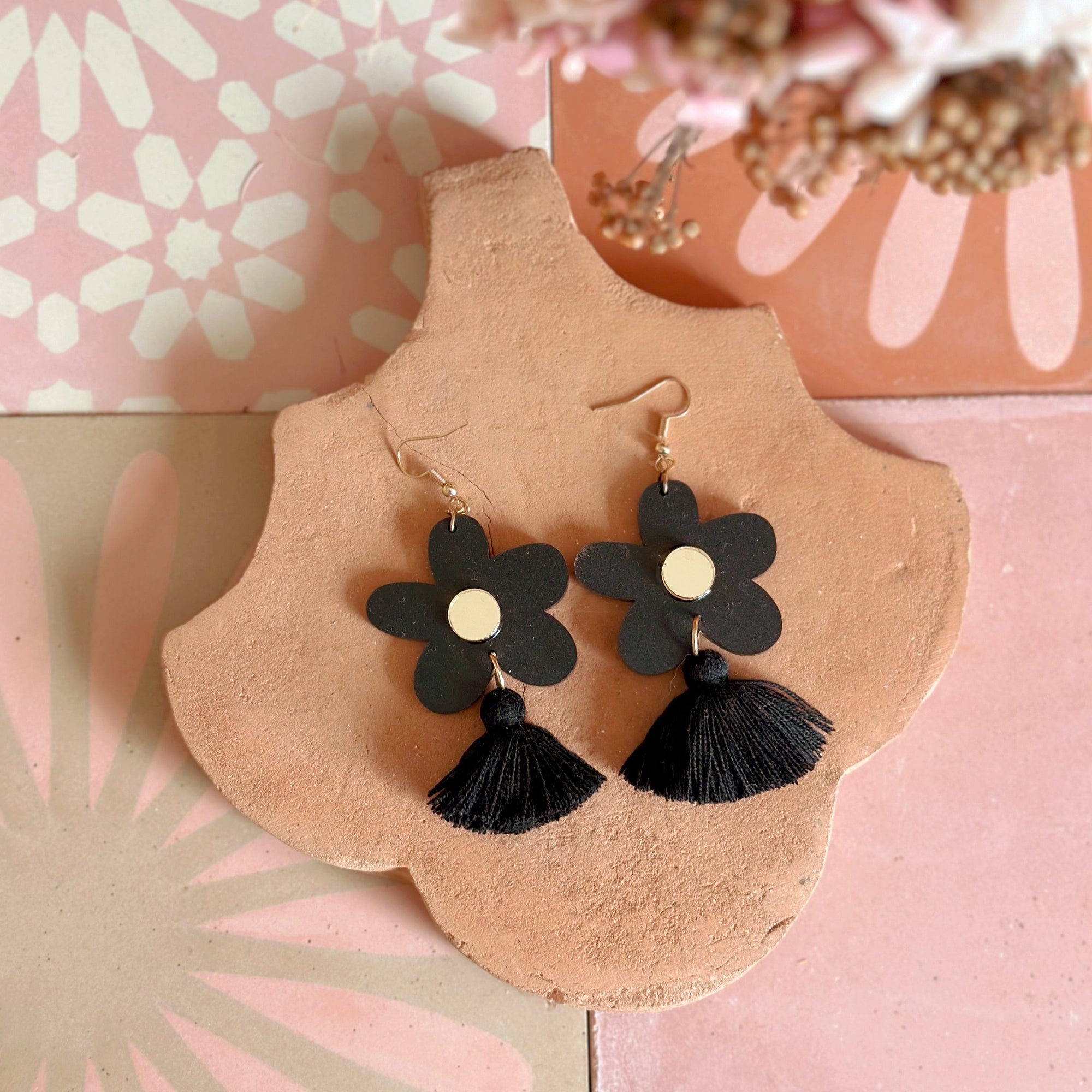 Bella Tassel Dangles | Black + Gold