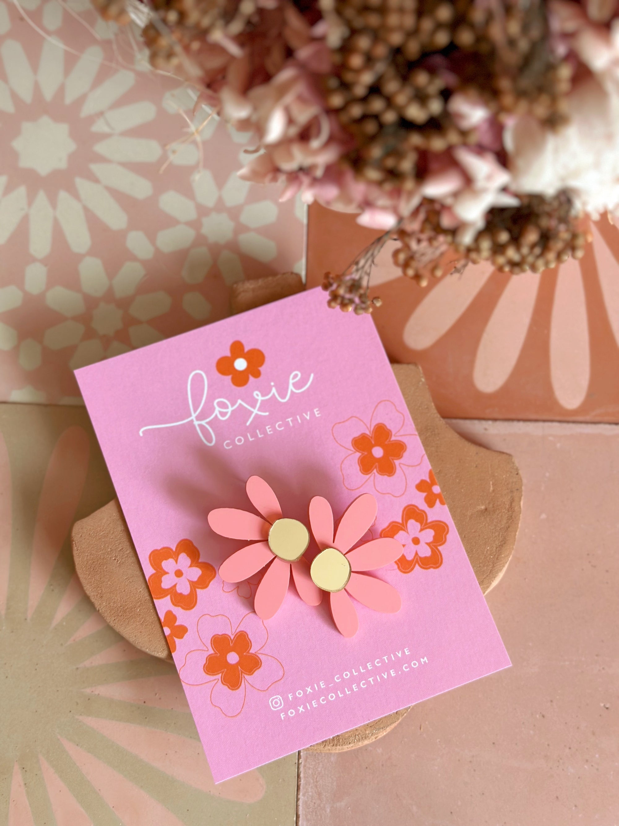 Jumbo Daisy Stud Earrings | Pastel Raspberry + Gold