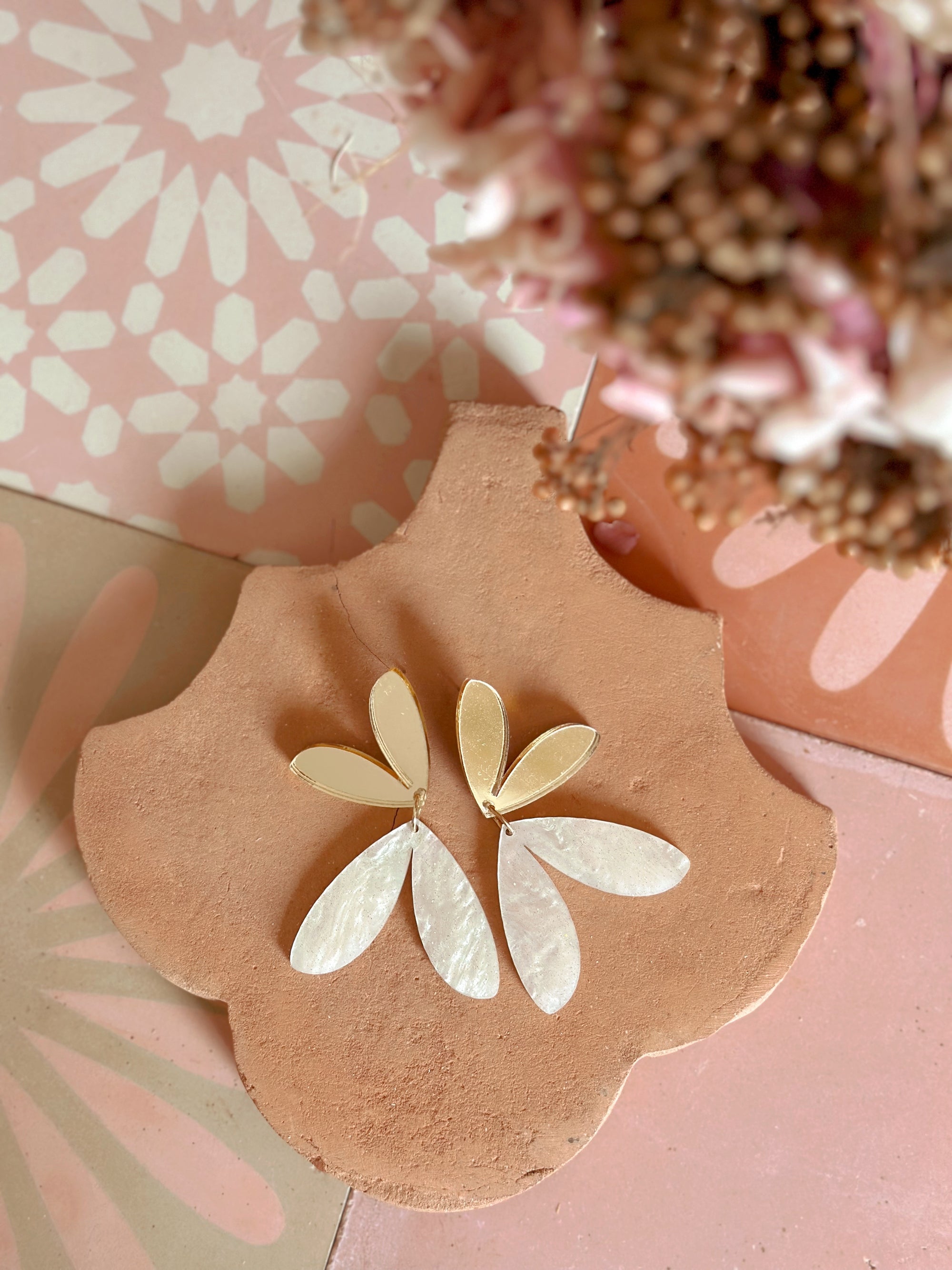 The Love Bug Dangles | Gold + Cream Glitter Swirl