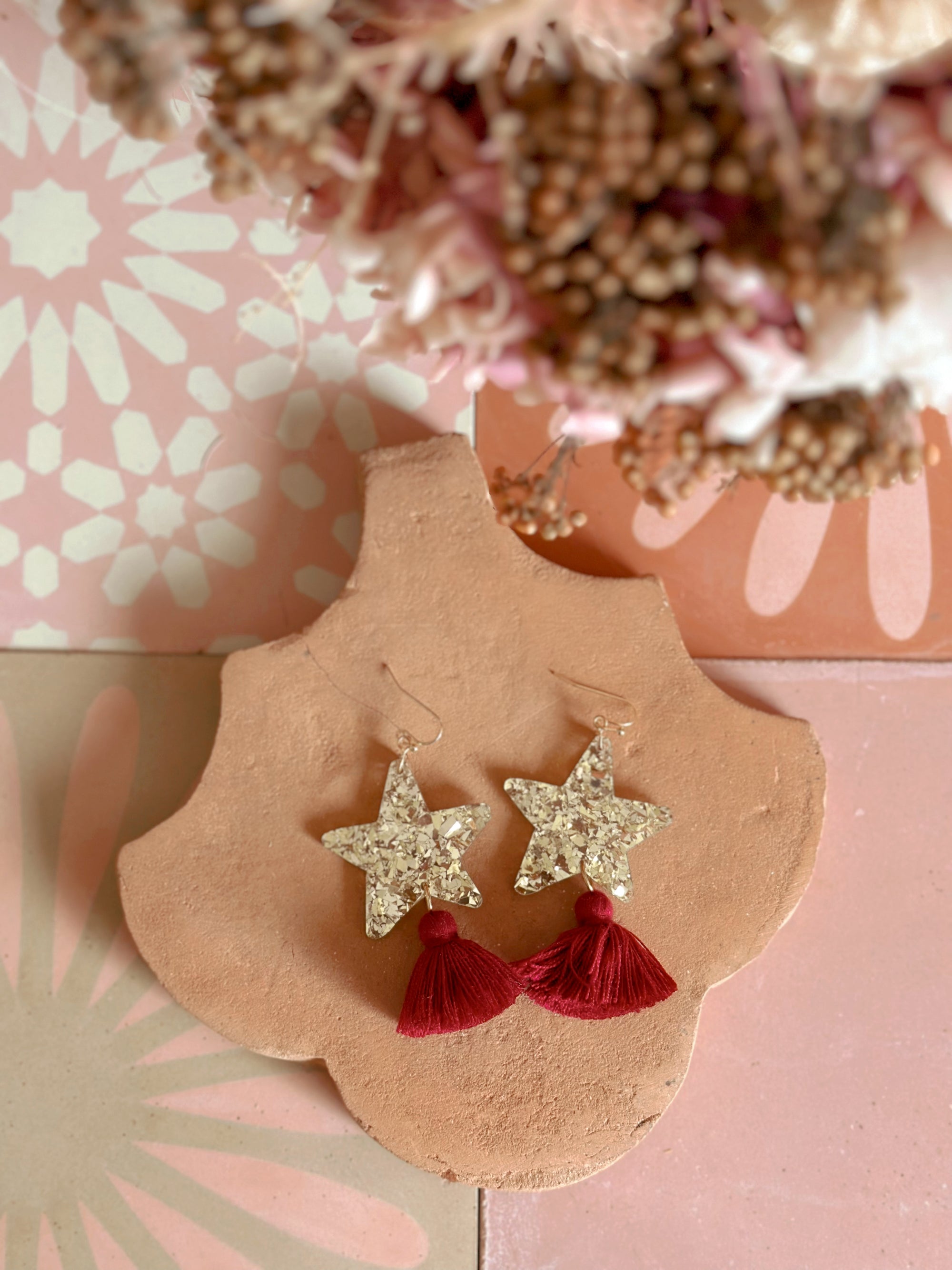 Star Dust Dangles | Gold Sparkle + Merlot
