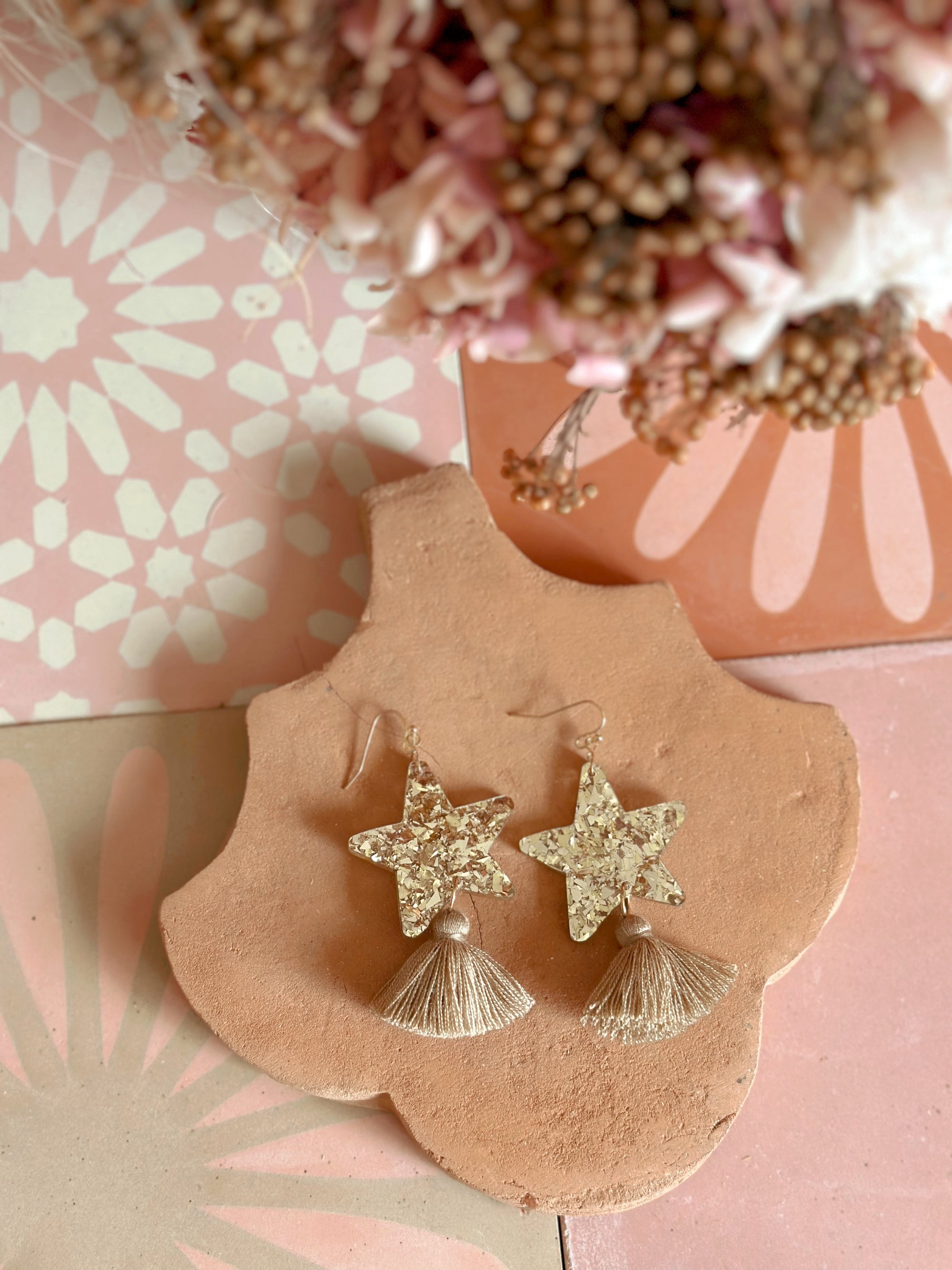Star Dust Dangles | Gold Sparkle + Taupe