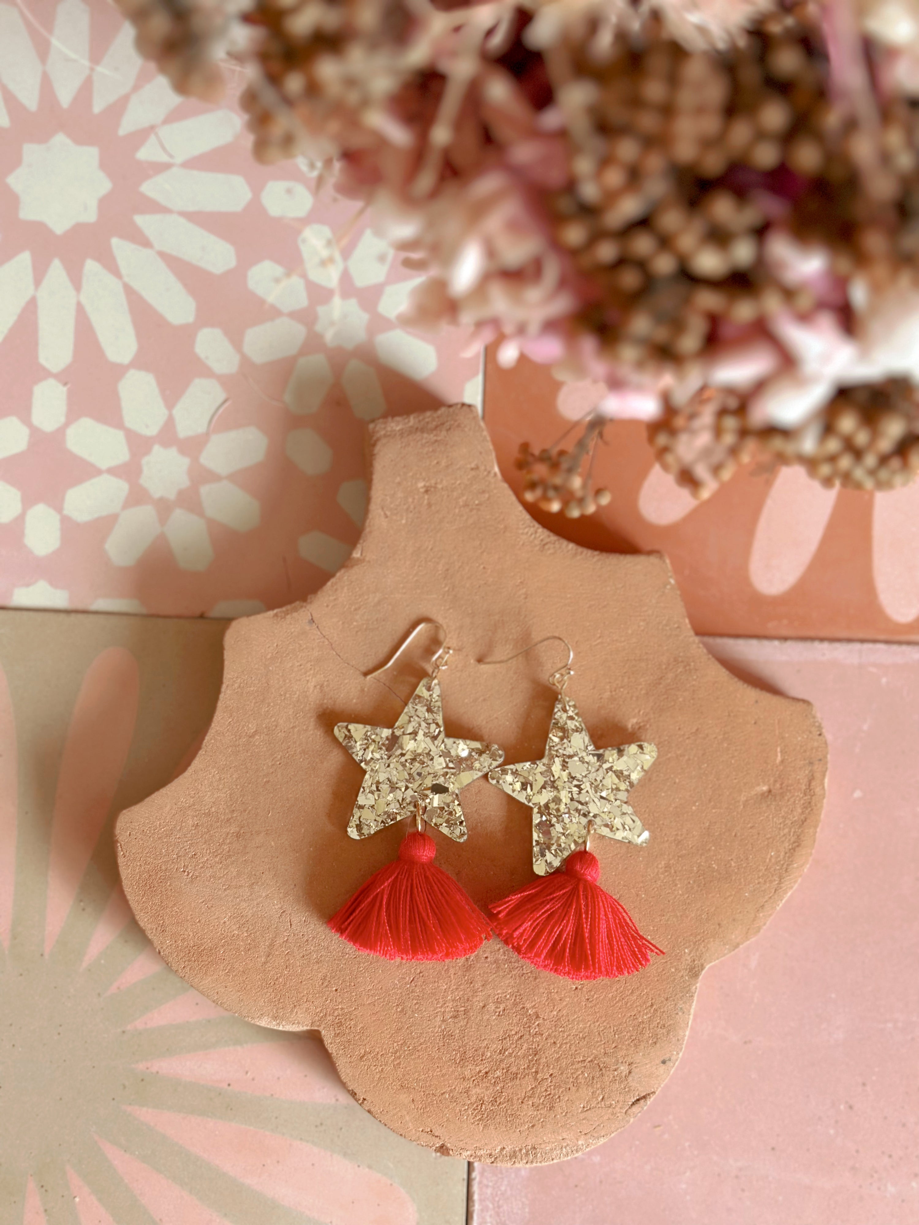 Star Dust Dangles | Gold Sparkle + Red