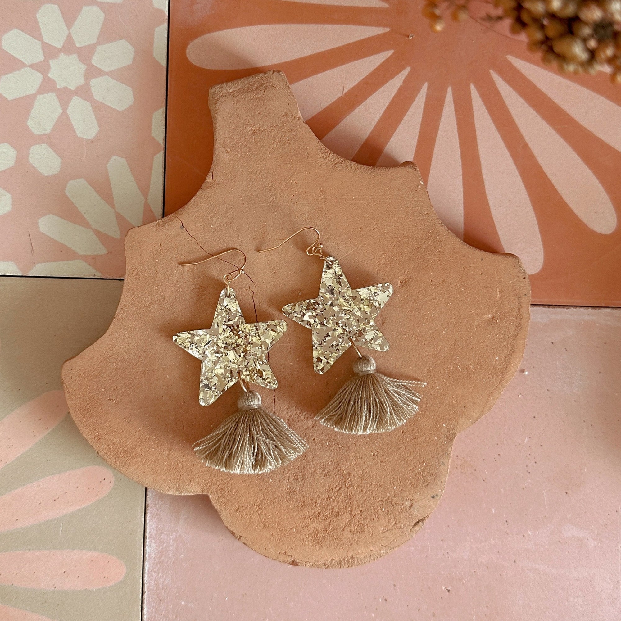 Star Dust Dangles | Gold Sparkle + Taupe