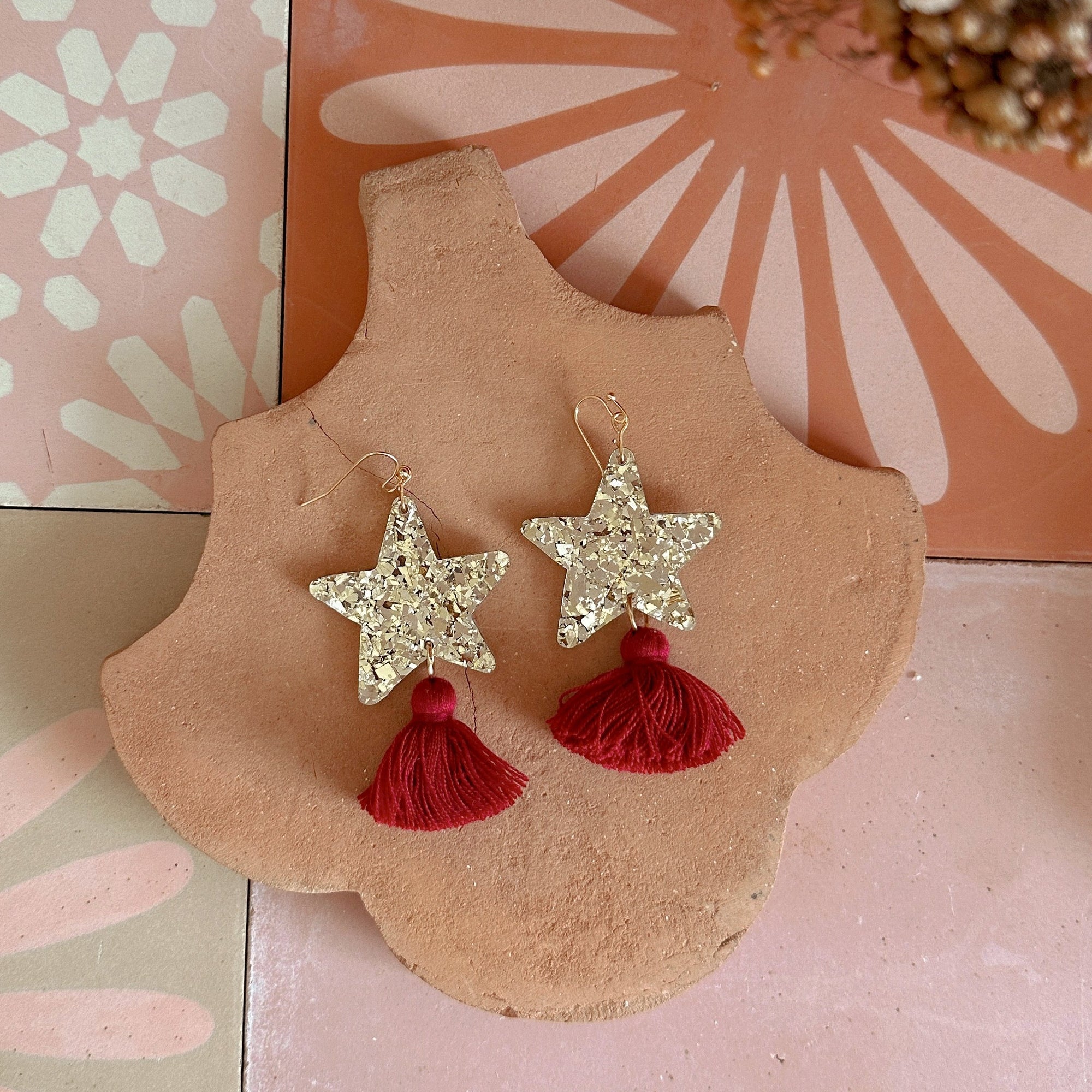 Star Dust Dangles | Gold Sparkle + Merlot