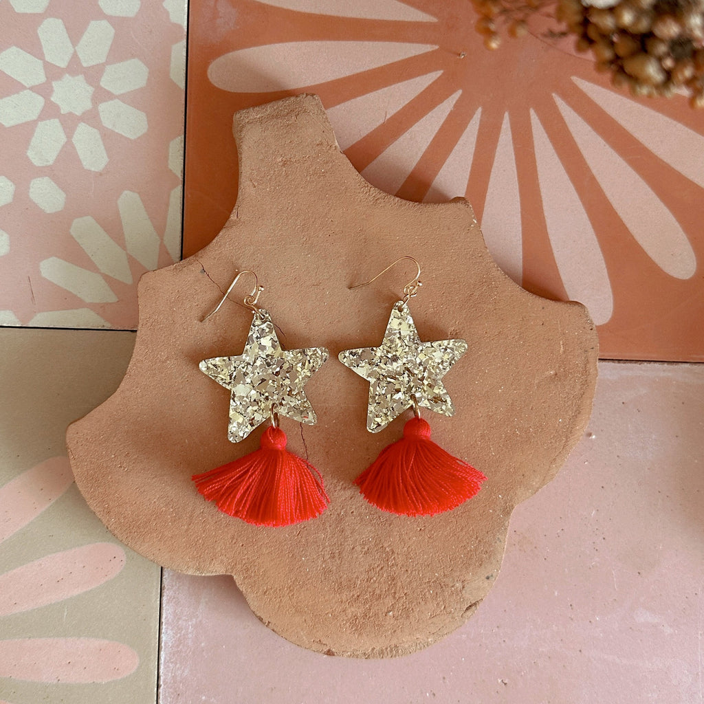 Star Dust Dangles | Gold Sparkle + Red