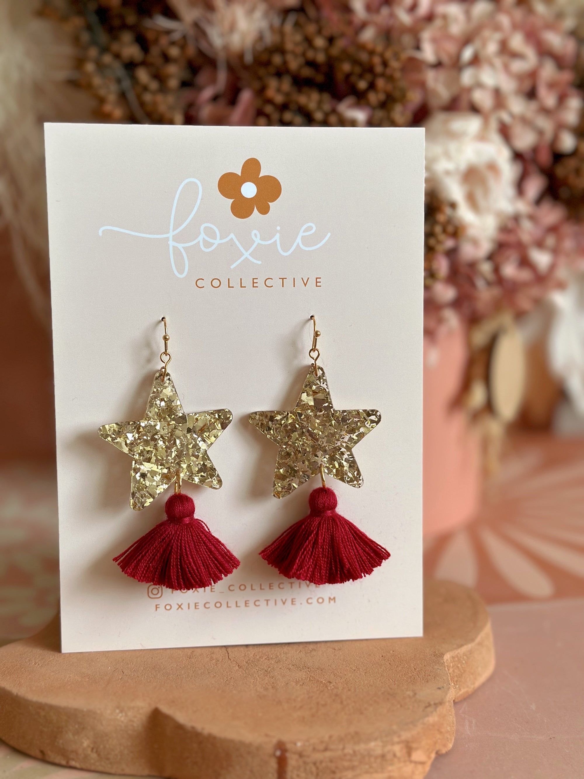 Star Dust Dangles | Gold Sparkle + Merlot