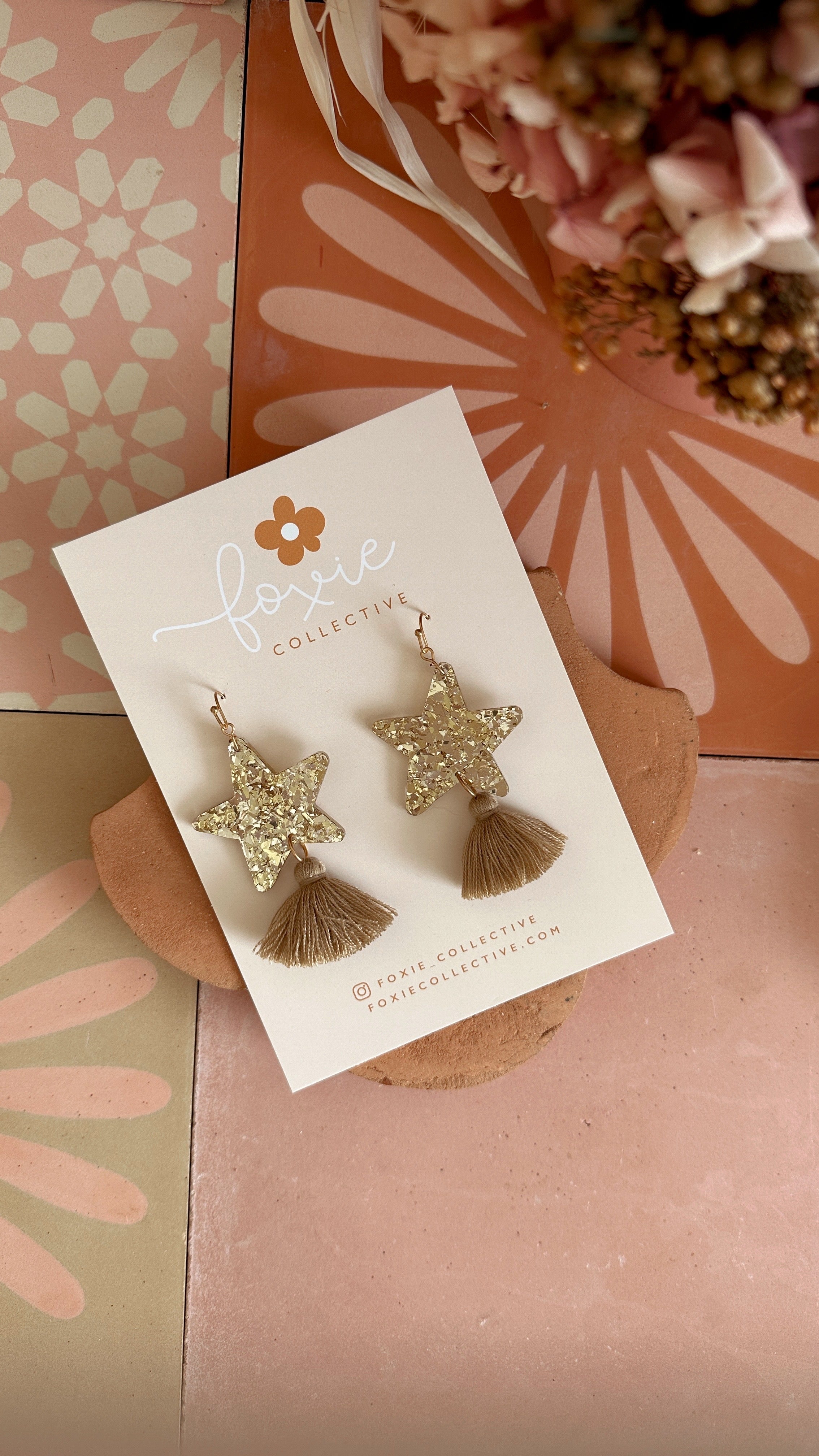 Star Dust Dangles | Gold Sparkle + Taupe