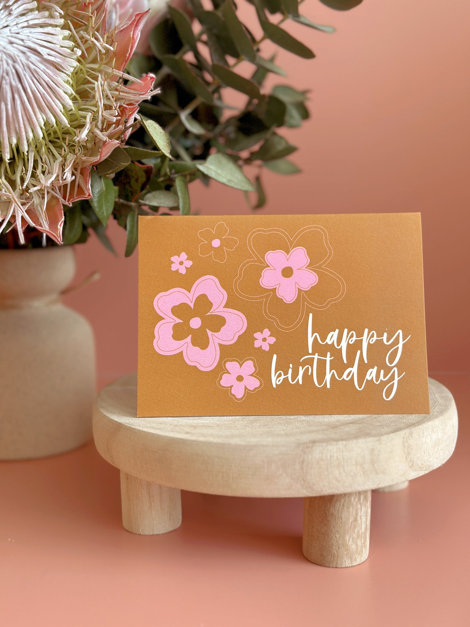 Happy Birthday Card | Tan + Pink