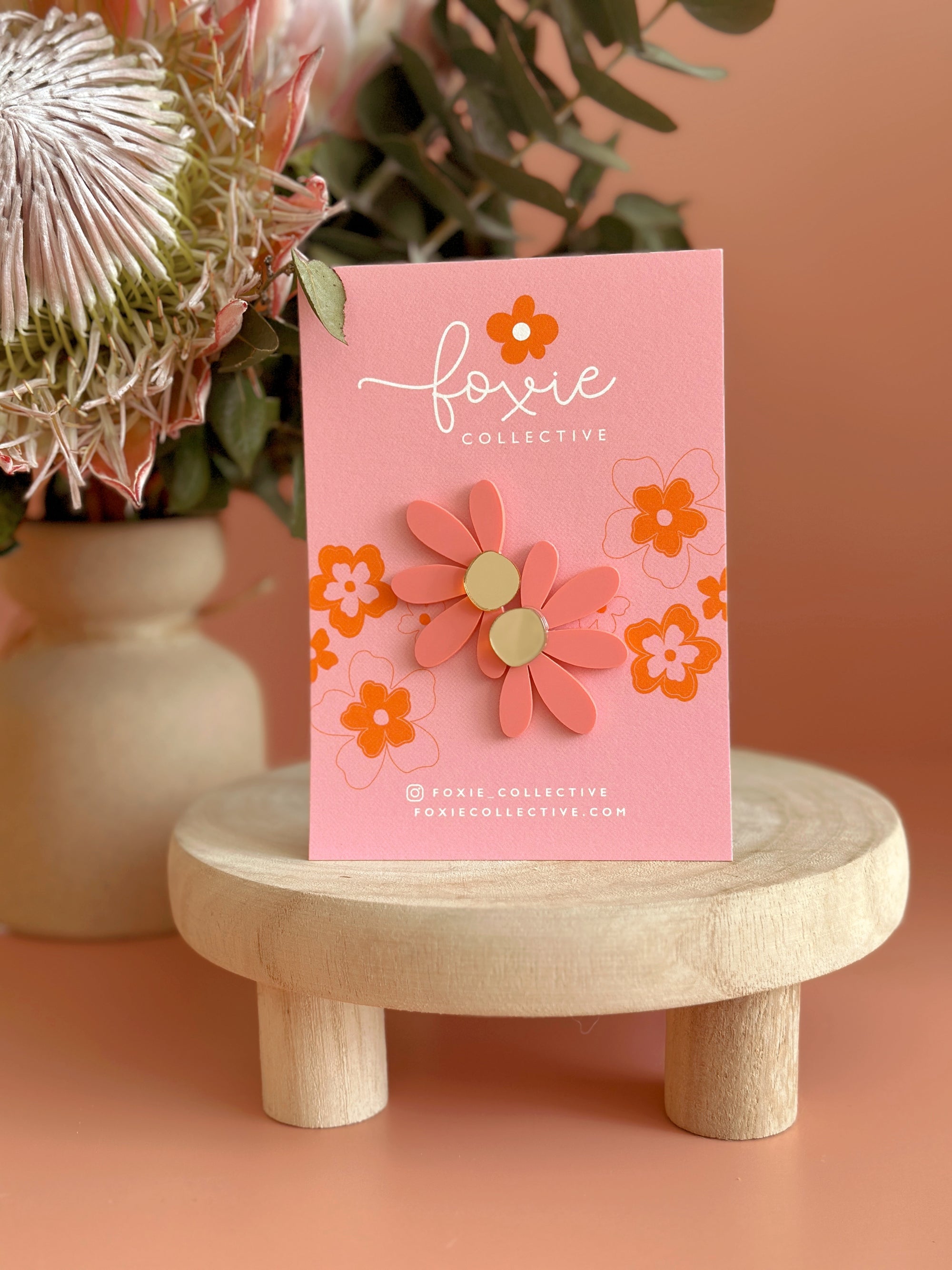 Jumbo Daisy Stud Earrings | Pastel Raspberry + Gold