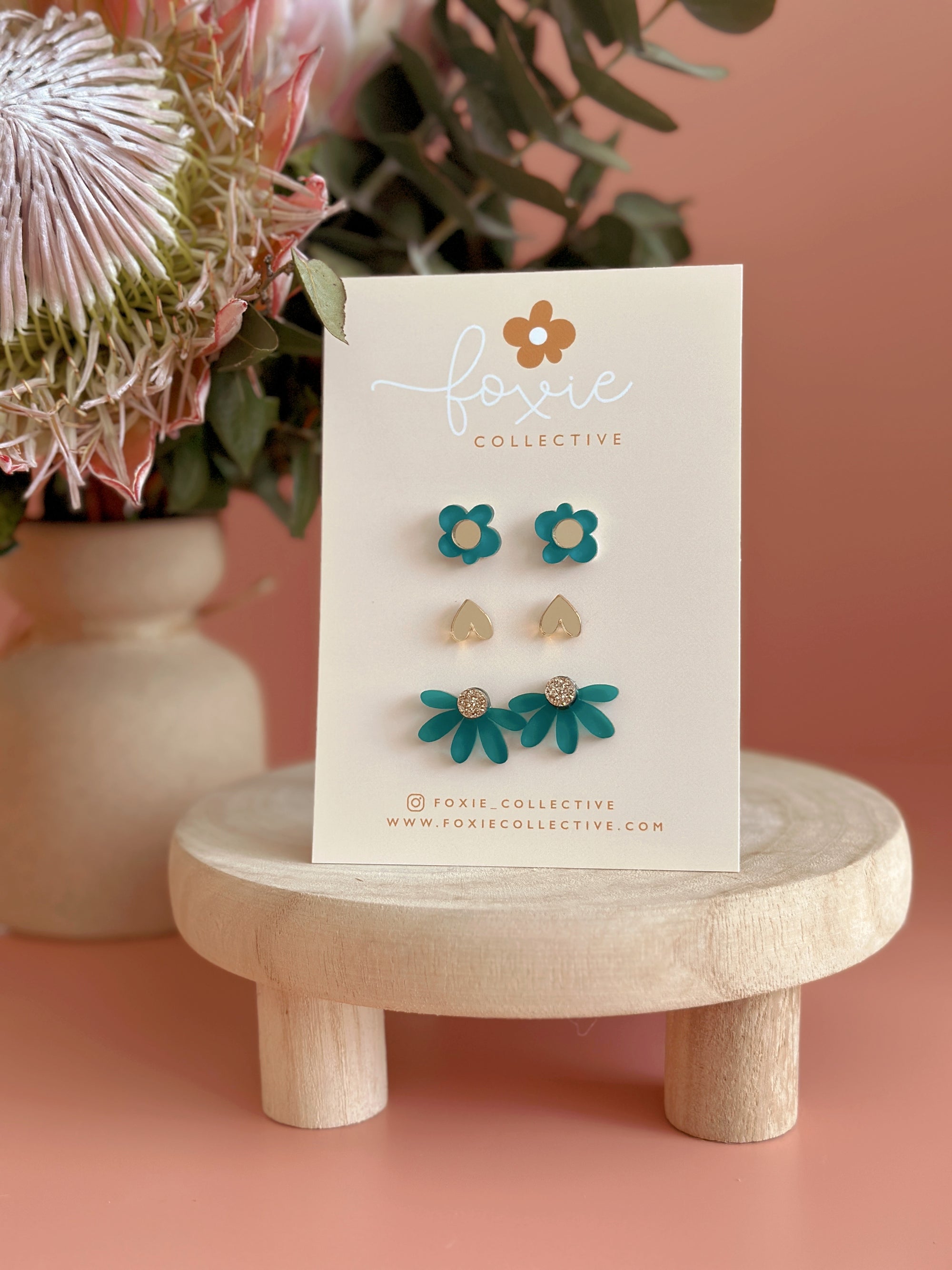 Stud Pack Trio | Frosted Teal + Gold