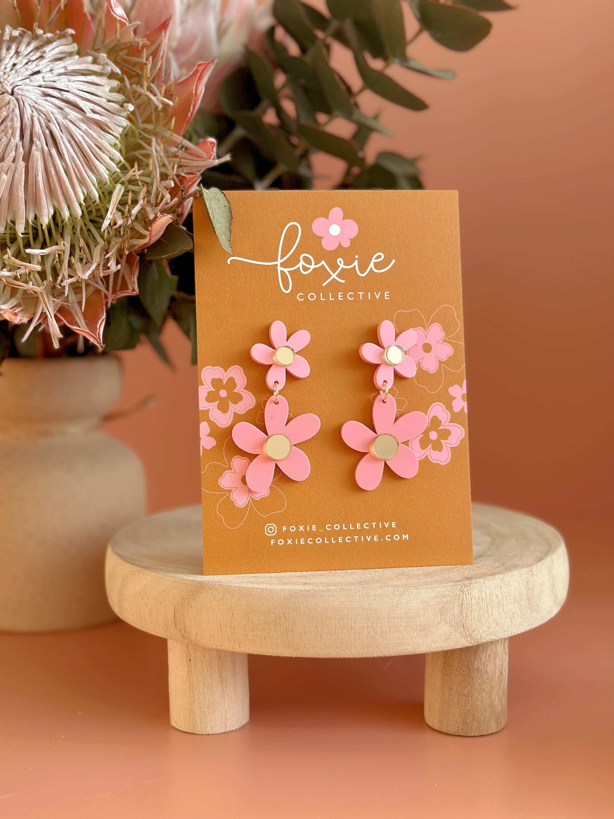 Double Daisy Dangles | Candy Pink + Gold