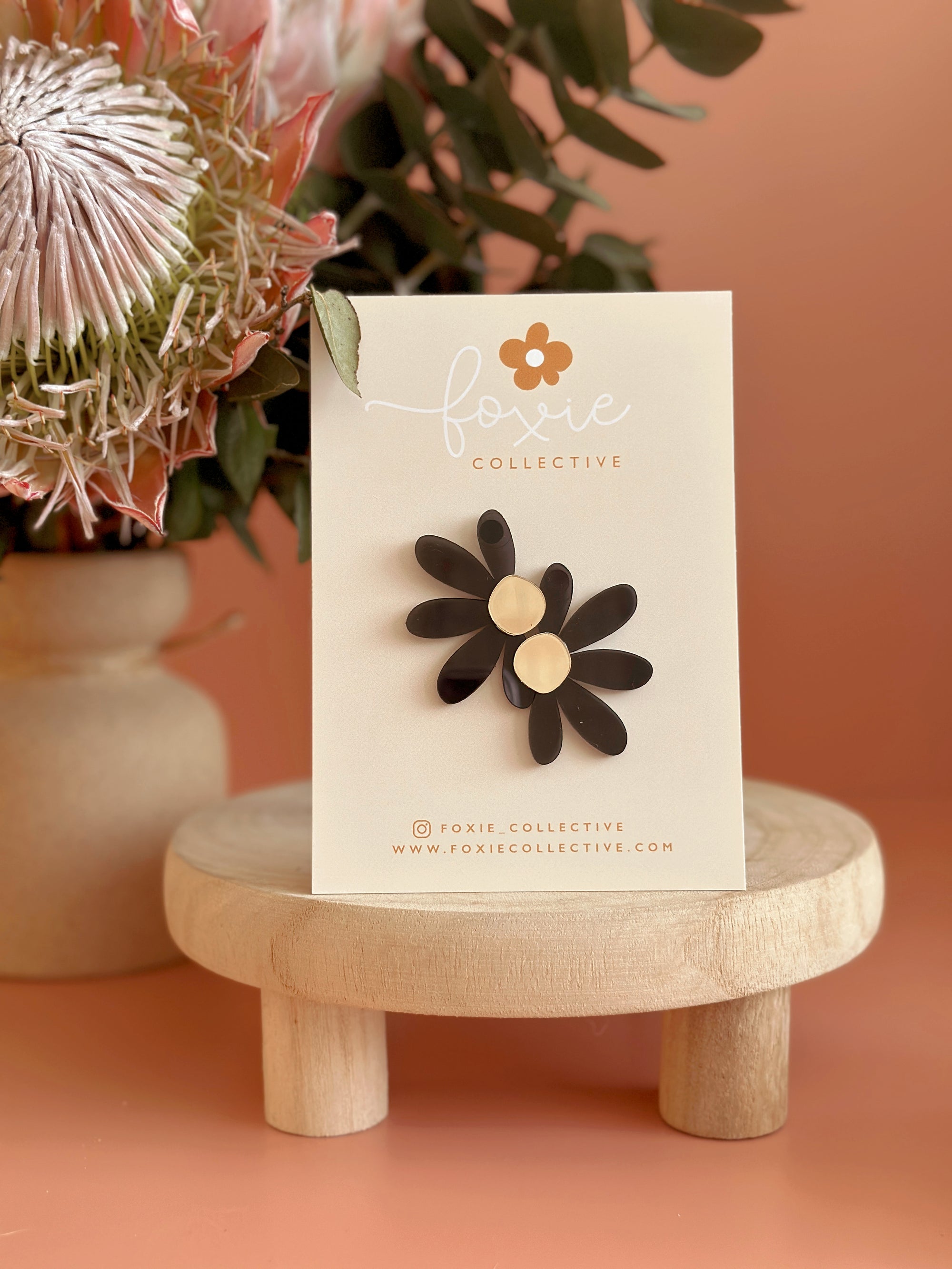 Jumbo Daisy Stud Earrings | Black + Gold