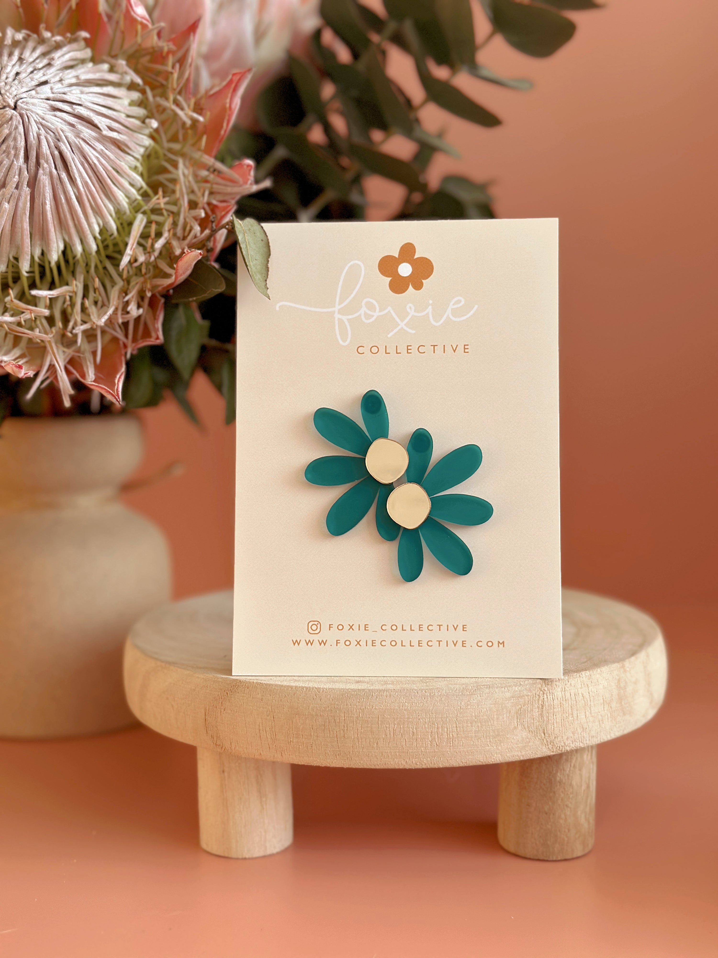 Jumbo Daisy Stud Earrings | Frosted Teal + Gold
