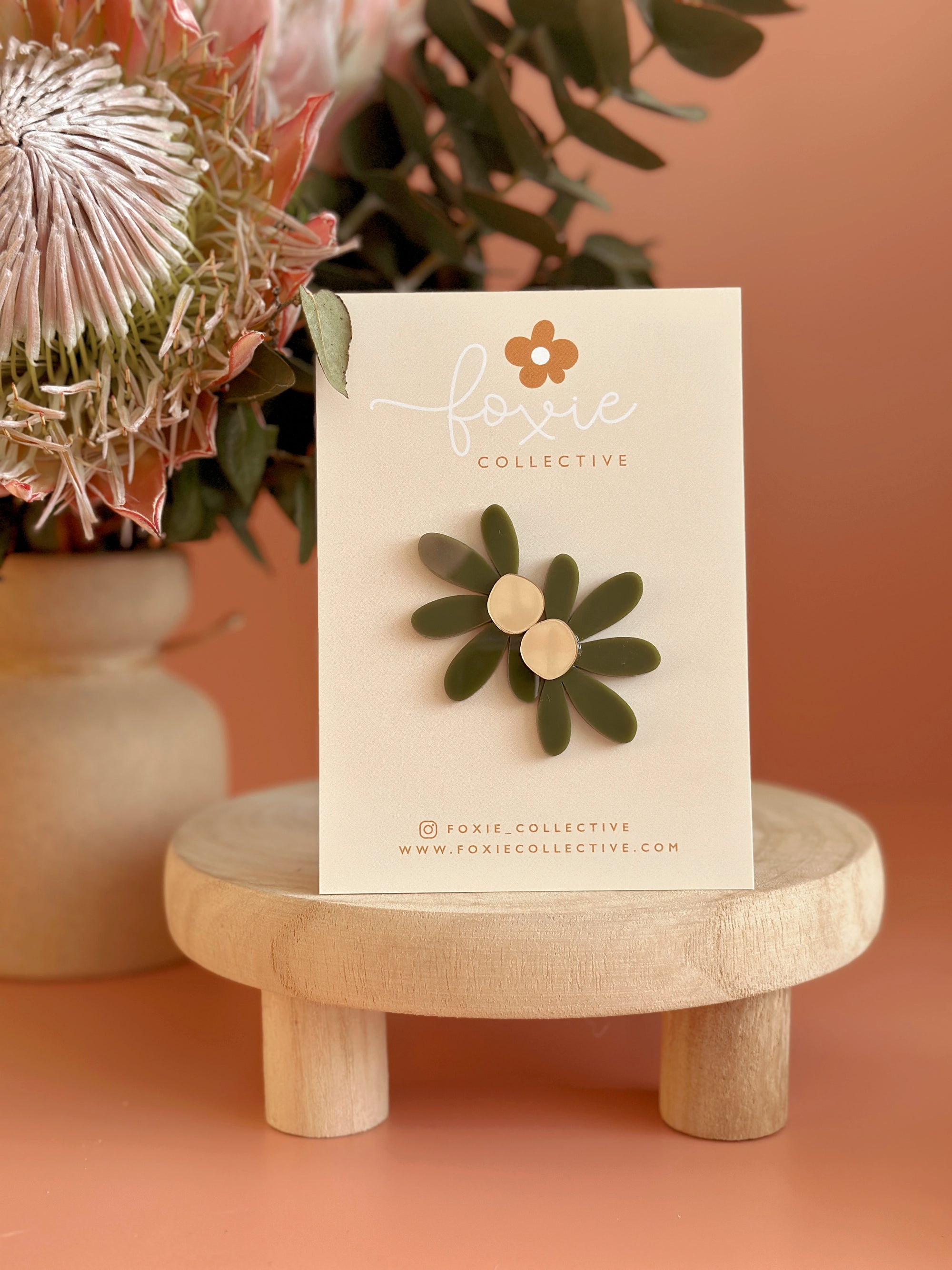 Jumbo Daisy Stud Earrings | Olive Green + Gold