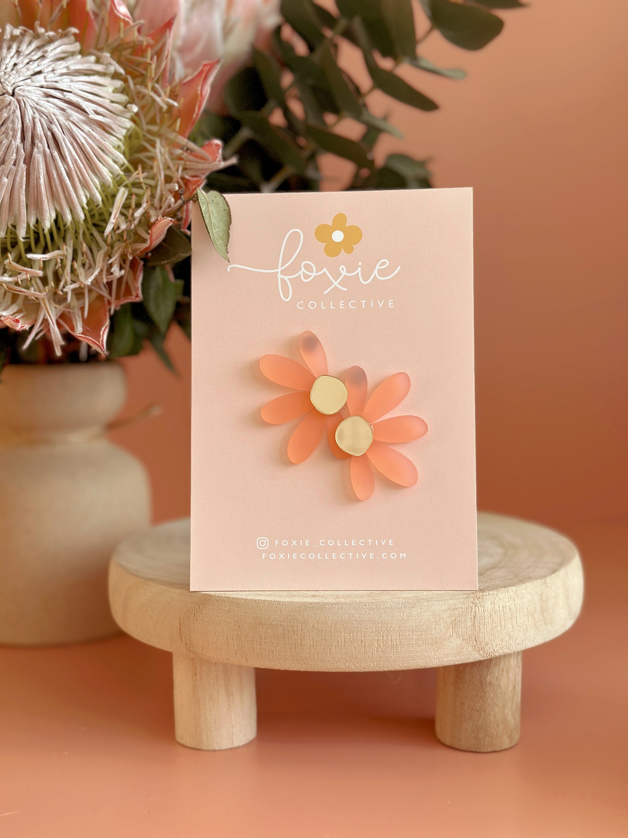 Jumbo Daisy Stud Earrings | Frosted Pink + Gold