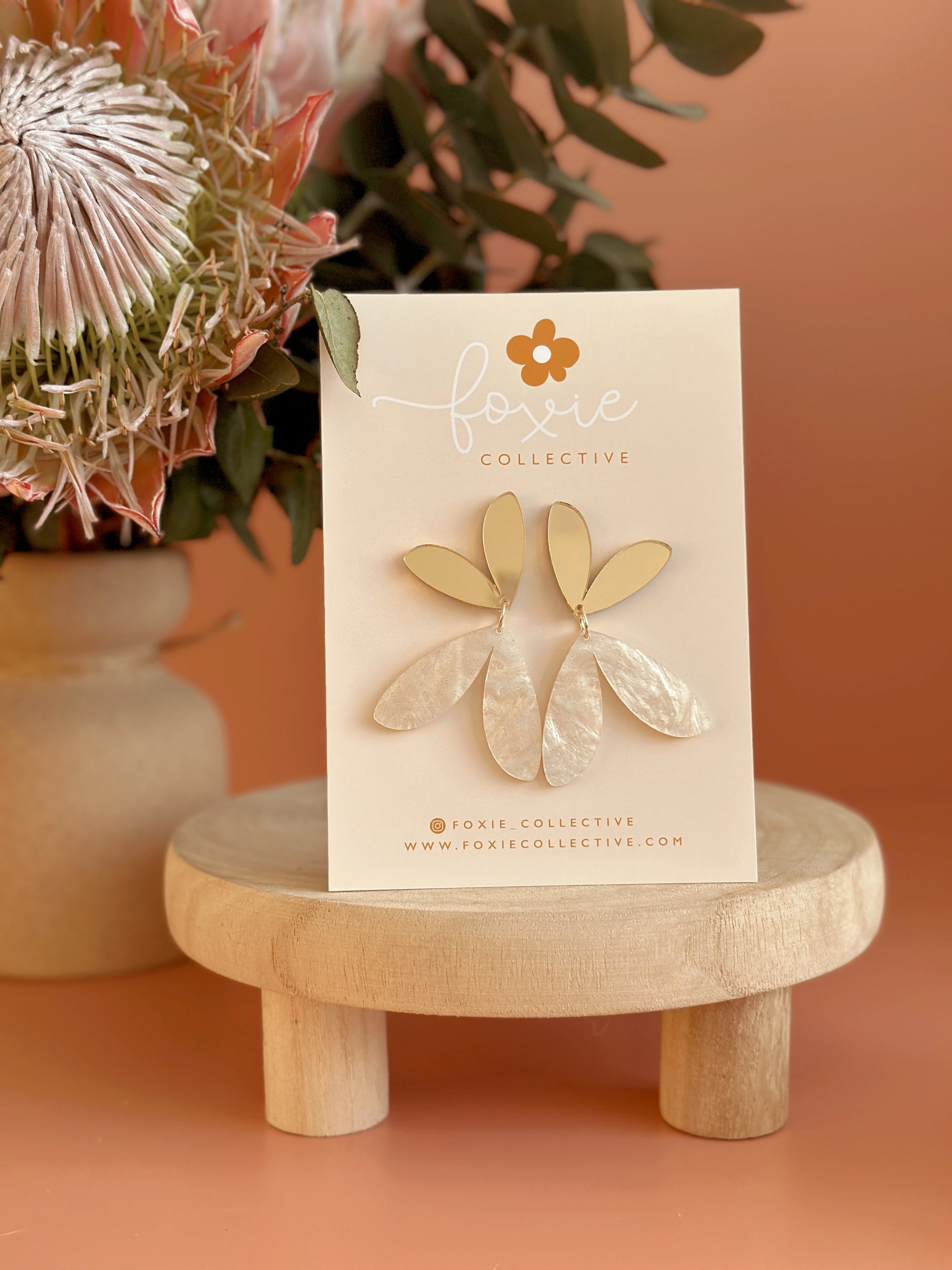 The Love Bug Dangles | Gold + Cream Glitter Swirl