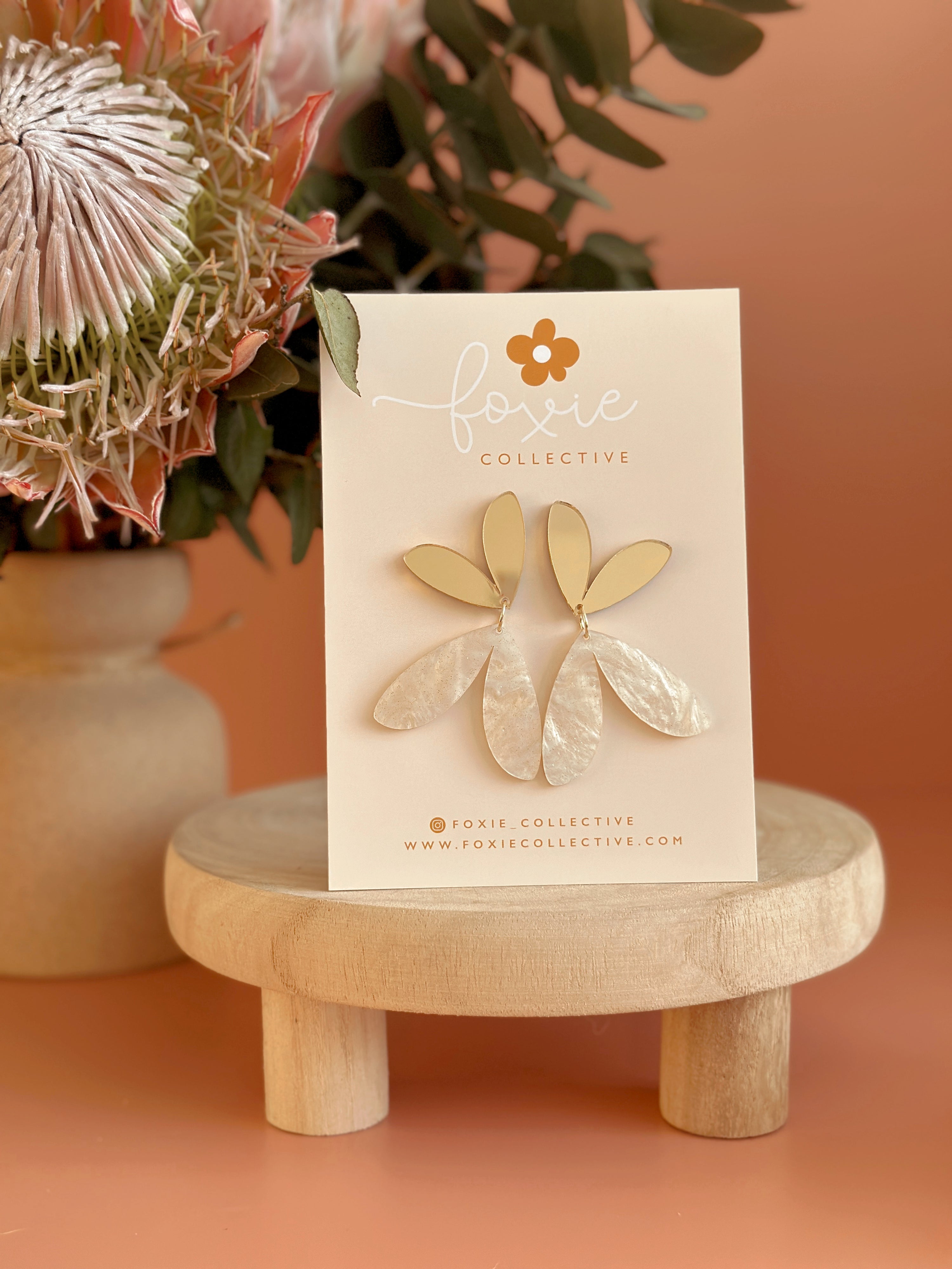 The Love Bug Dangles | Gold + Cream Glitter Swirl