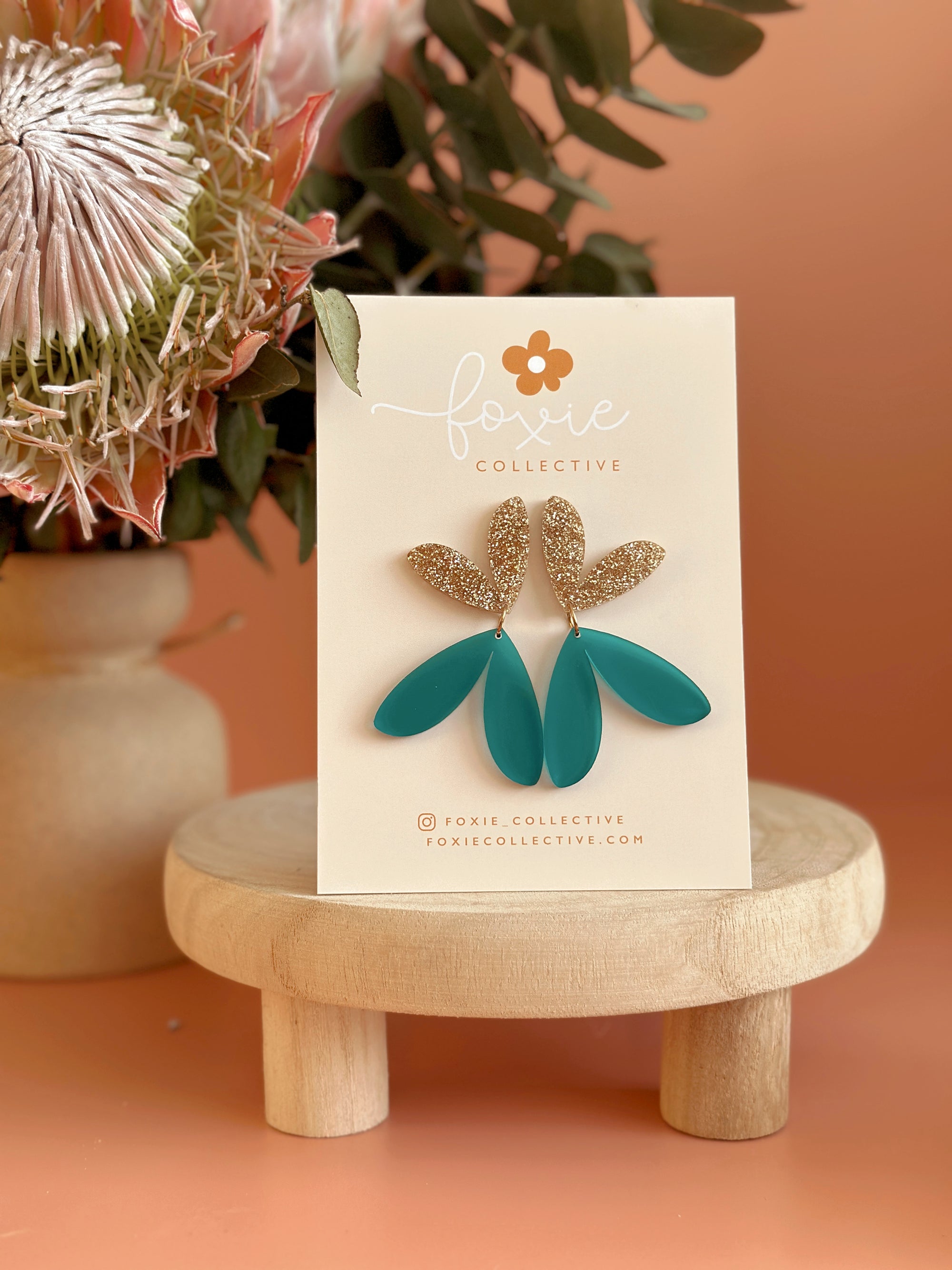 The Love Bug Dangles | Frosted Teal + Gold Glitter