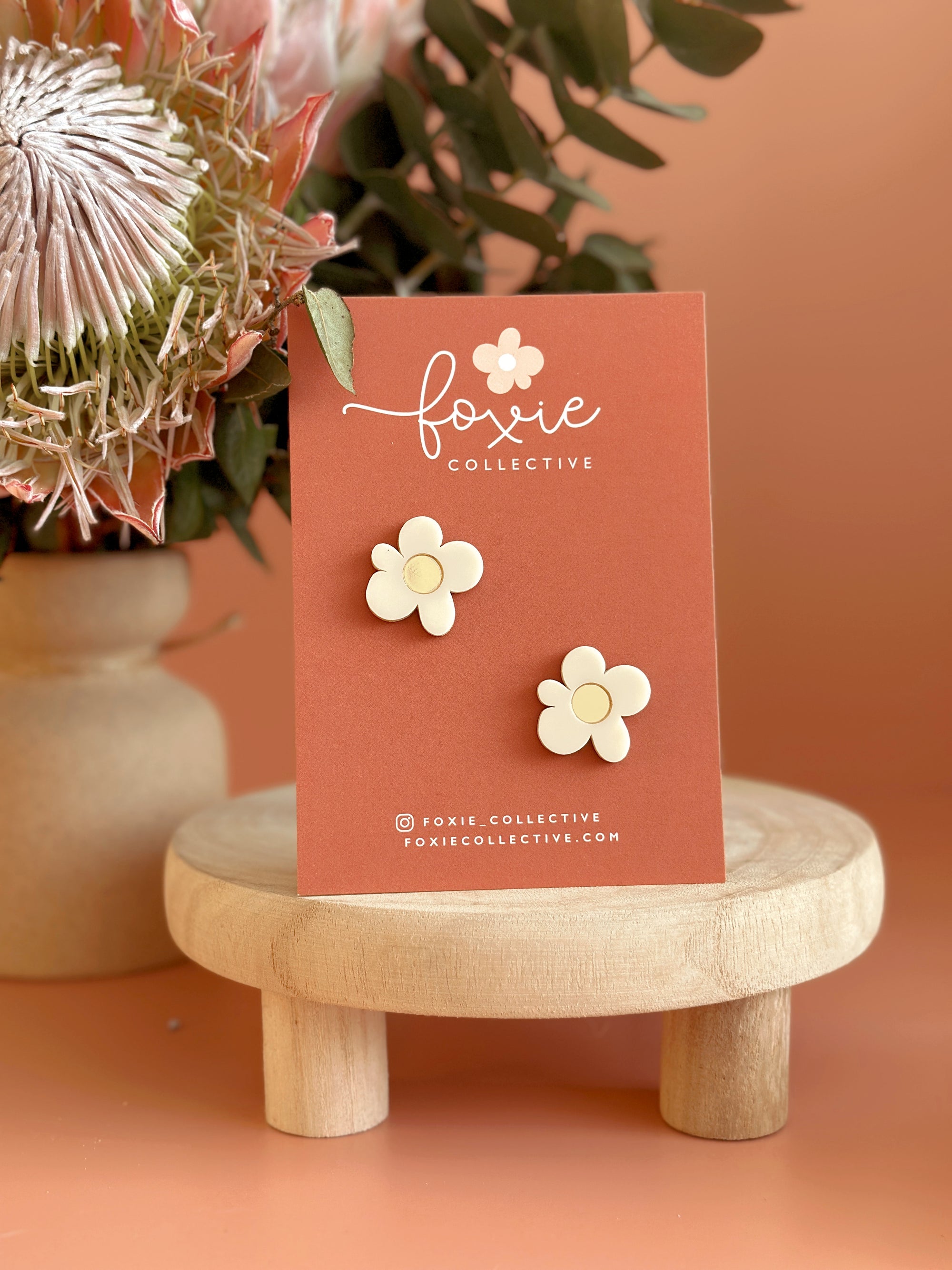 Moon Flower Statement Stud Earrings | Cream + Gold