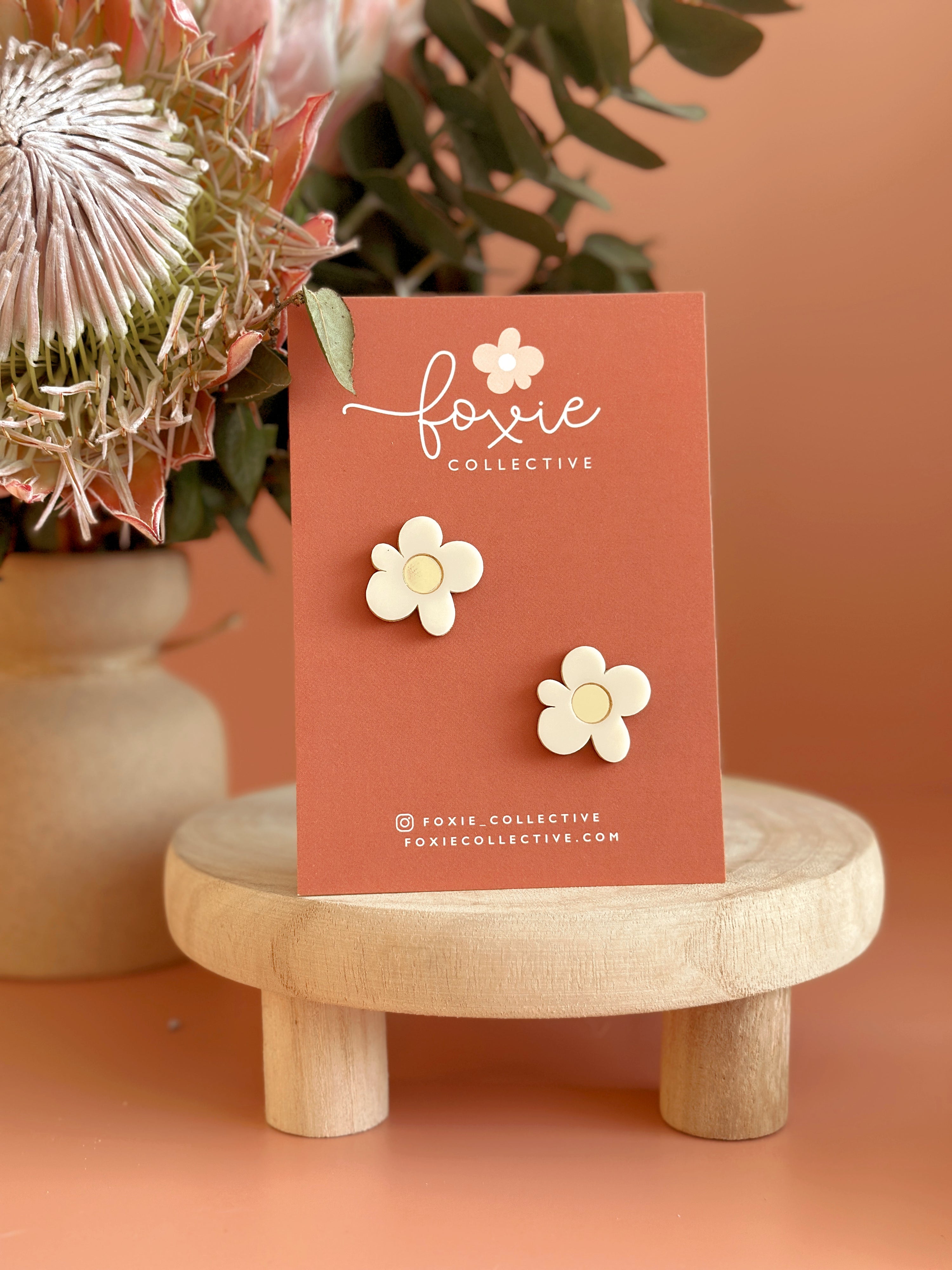 Moon Flower Statement Stud Earrings | Cream + Gold