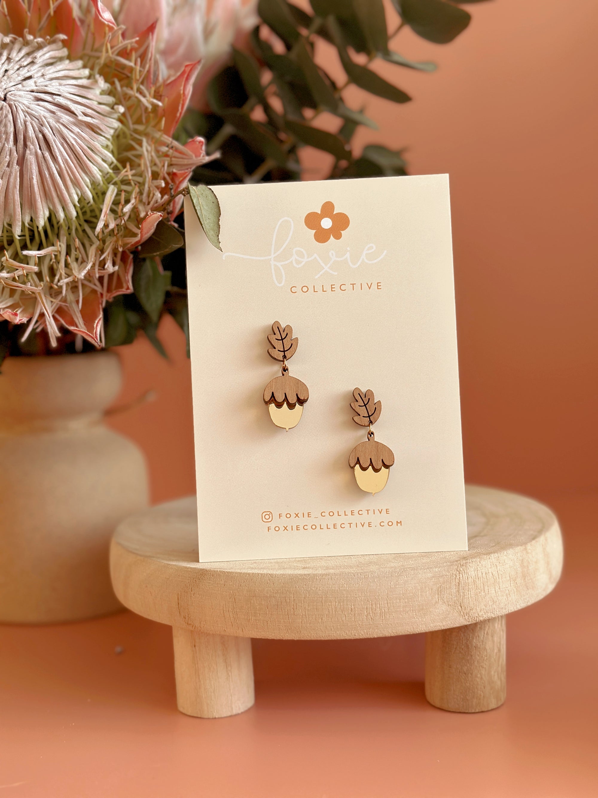 Acorn Dangle Earrings | Cherrywood + Gold