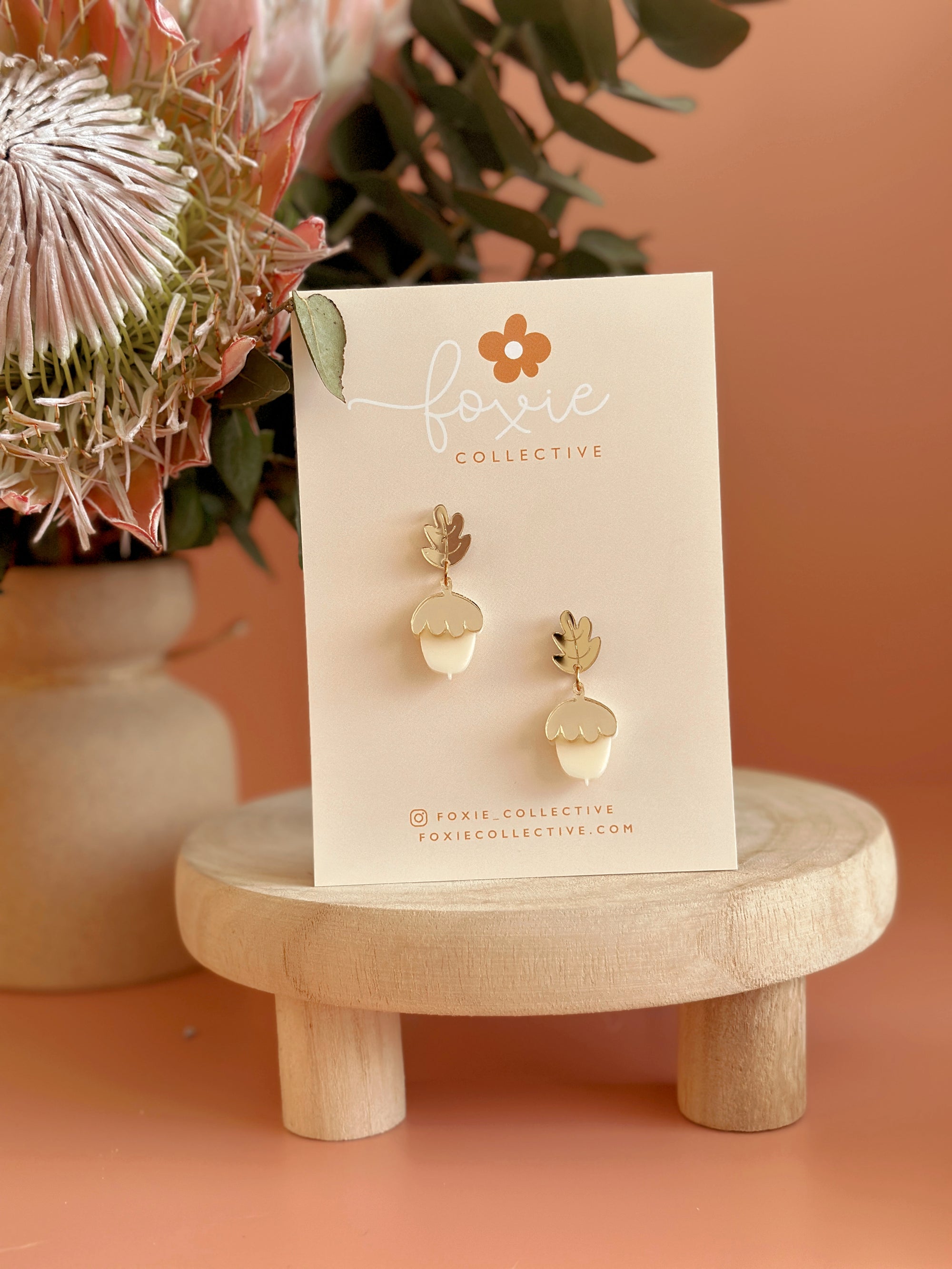 Acorn Dangle Earrings | Gold Mirror + Cream