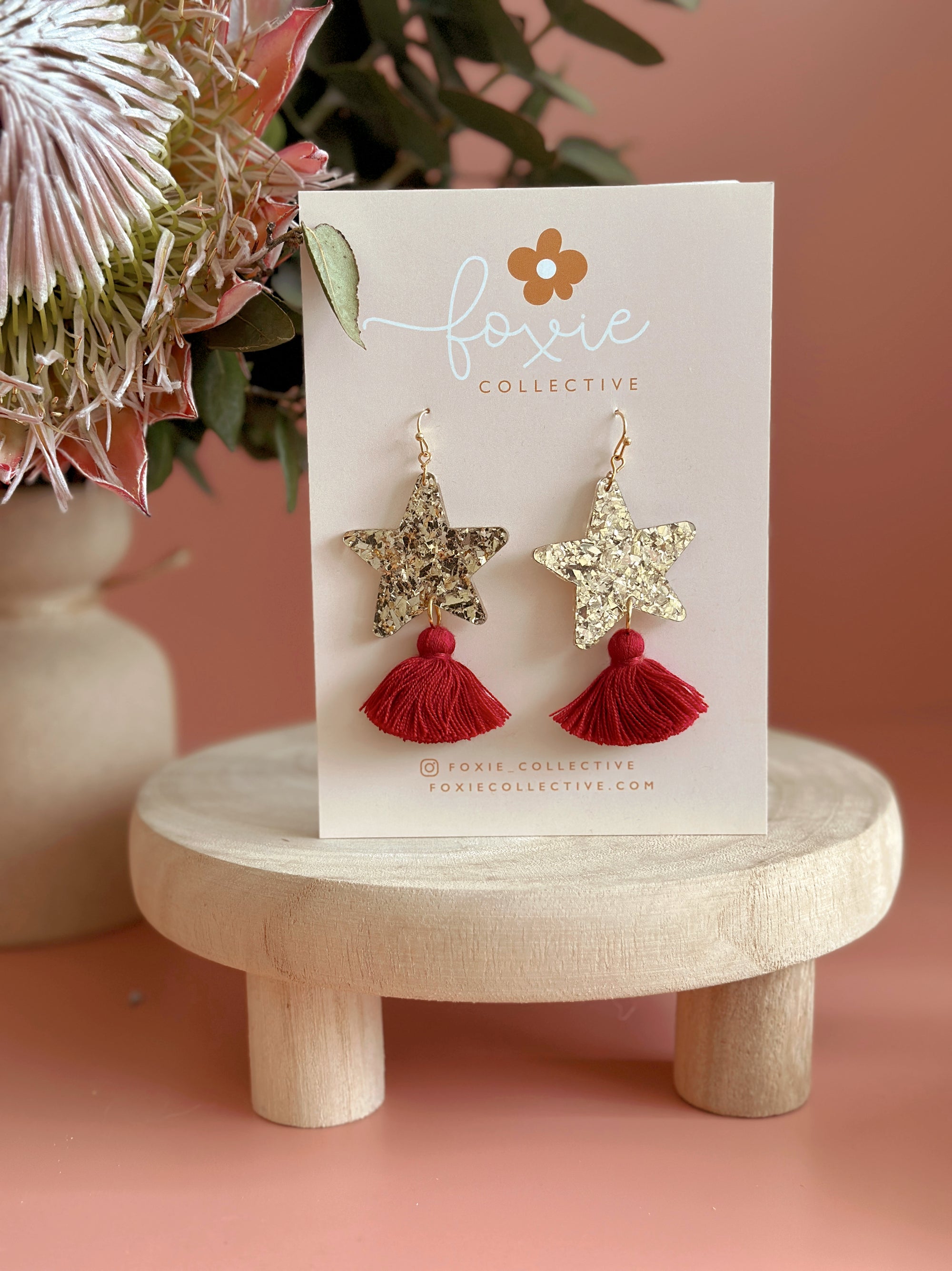 Star Dust Dangles | Gold Sparkle + Merlot