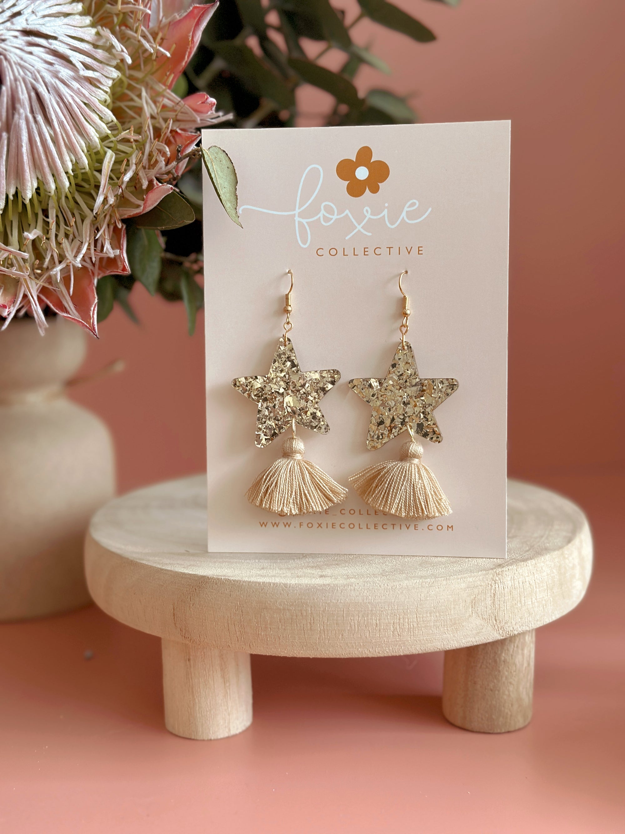 Star Dust Dangles | Gold Sparkle + Taupe