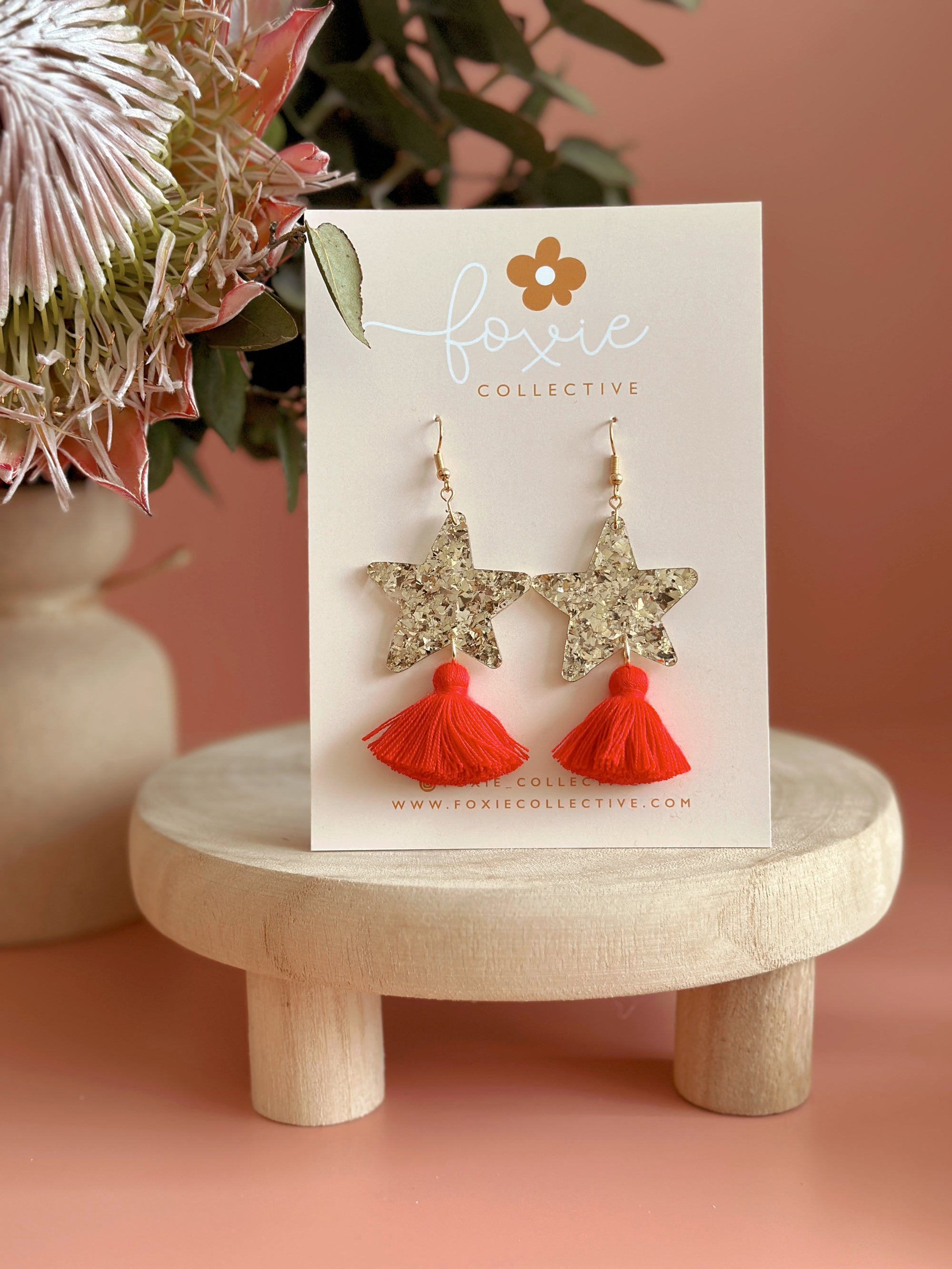 Star Dust Dangles | Gold Sparkle + Red