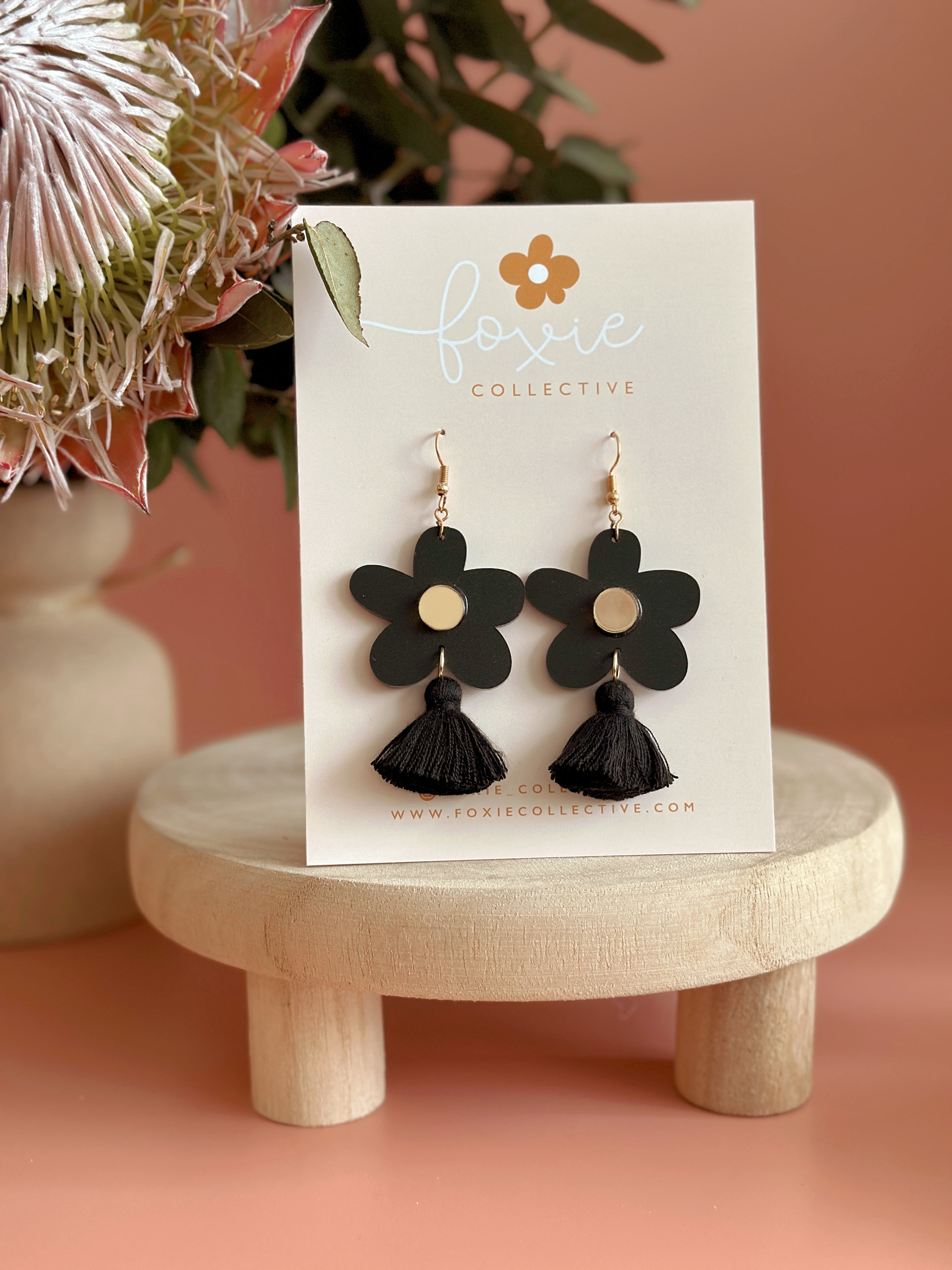 Bella Tassel Dangles | Black + Gold