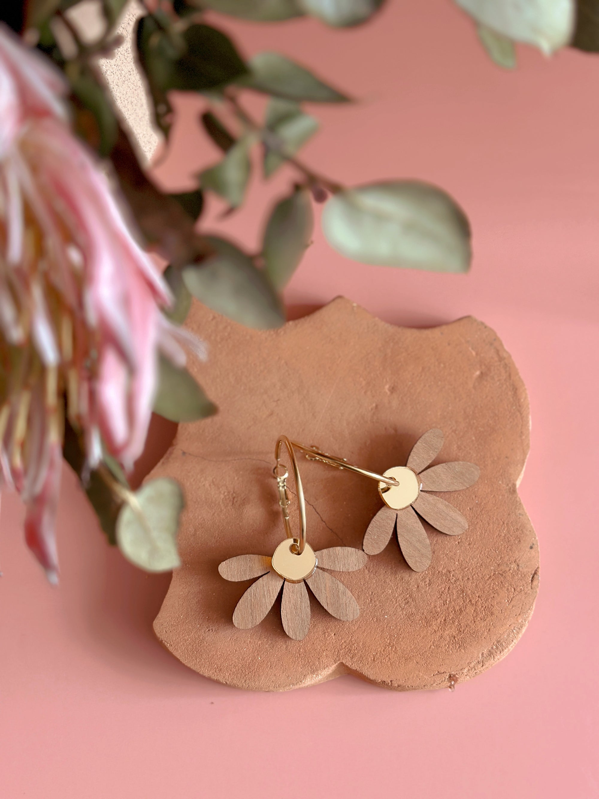 Jumbo Daisy Hoop Earrings | Cherrywood + Gold