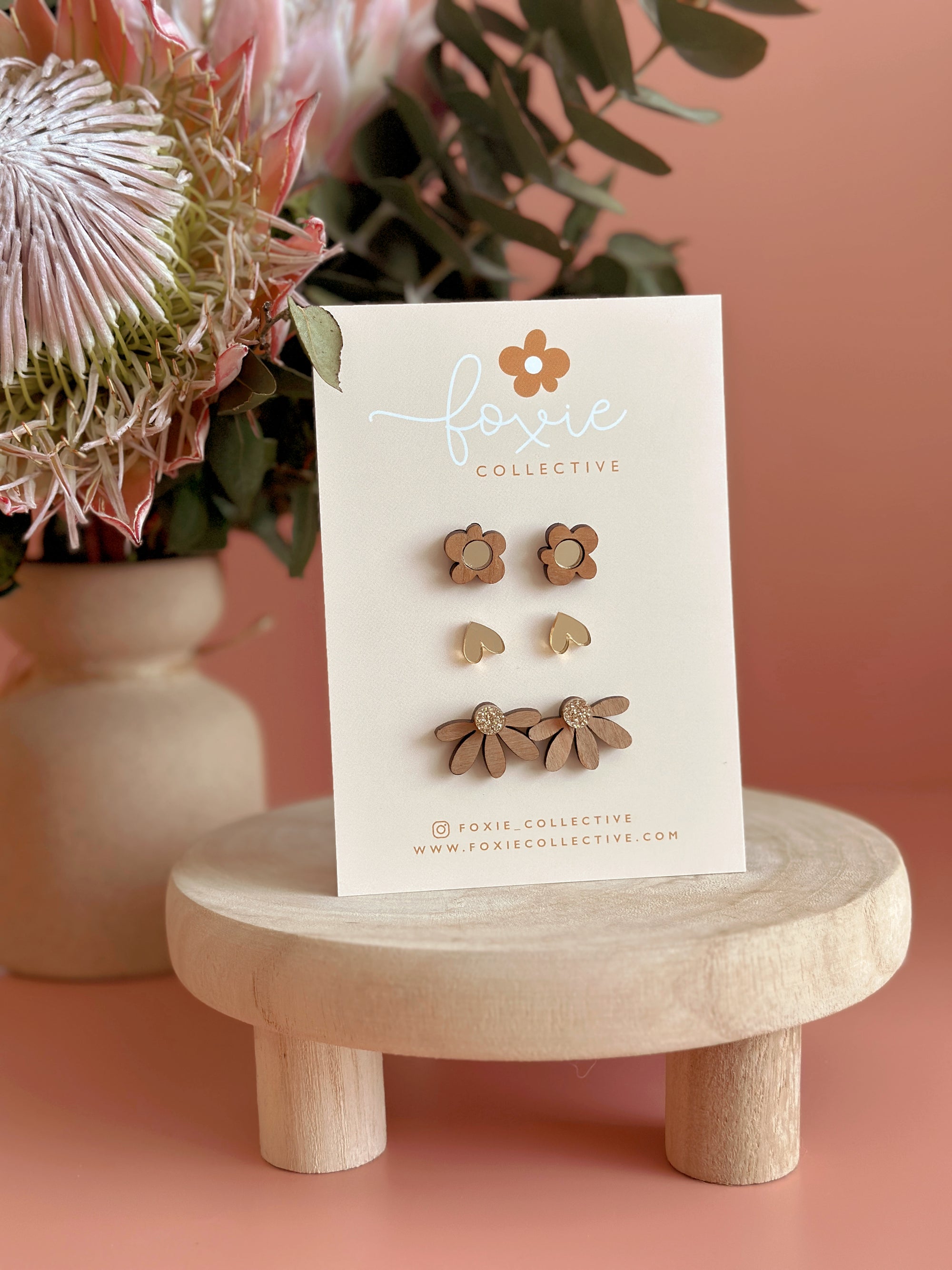 Stud Pack Trio | Cherrywood + Gold