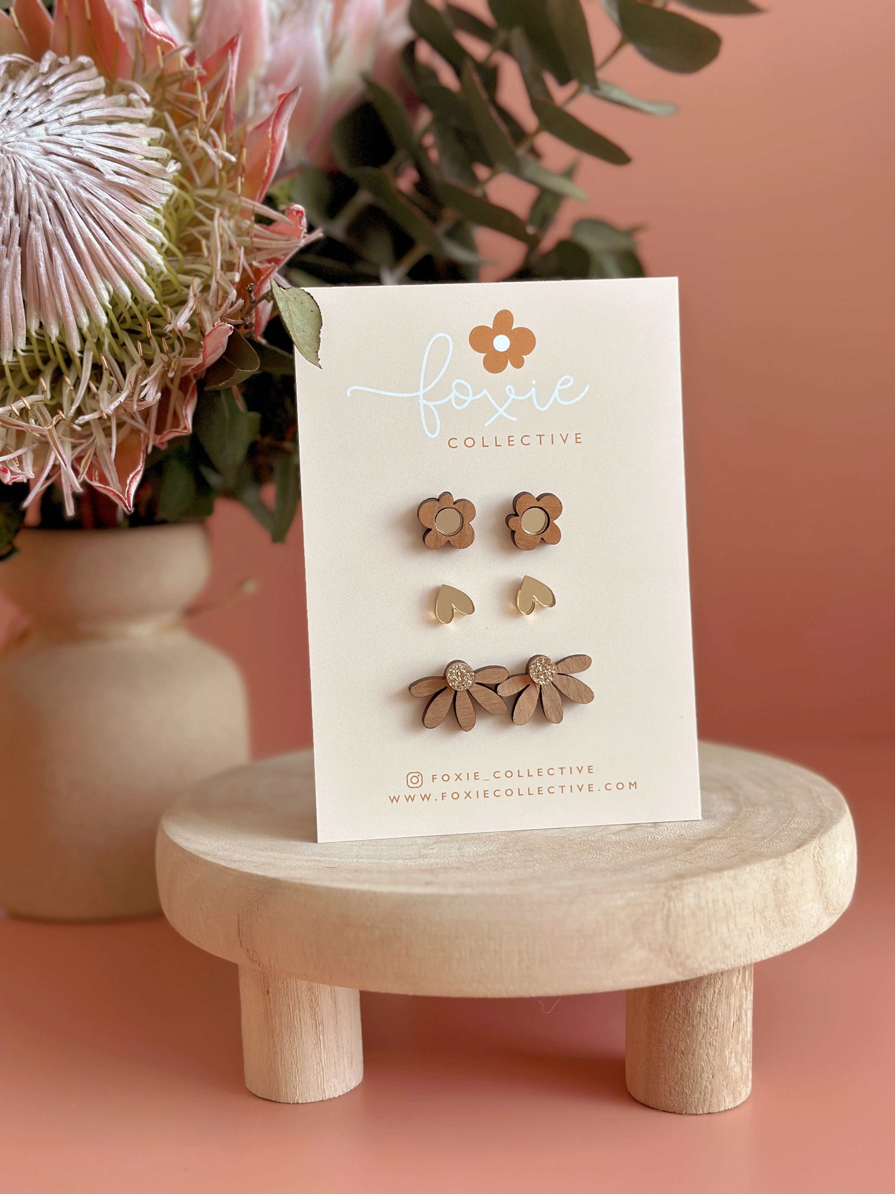 Stud Pack Trio | Cherrywood + Gold