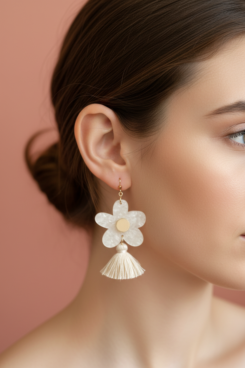 Bella Tassel Dangles | Cream Swirl + Gold
