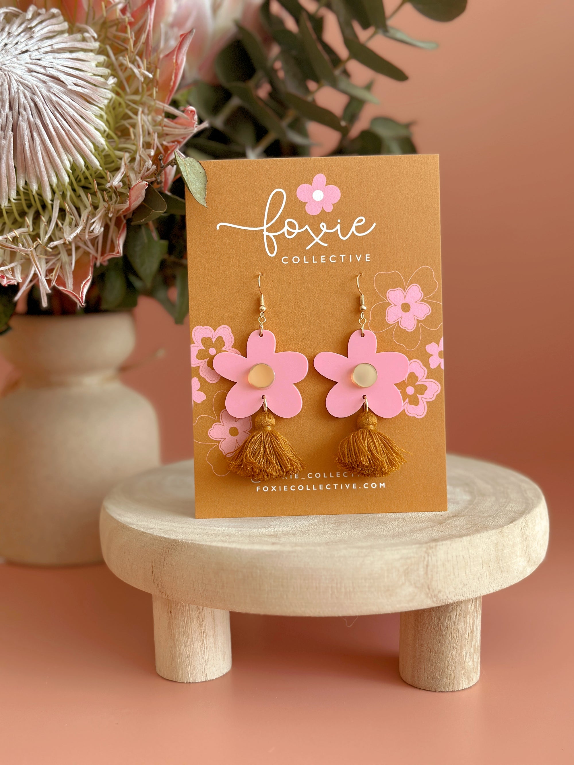 Bella Tassel Dangles | Candy Pink + Tan