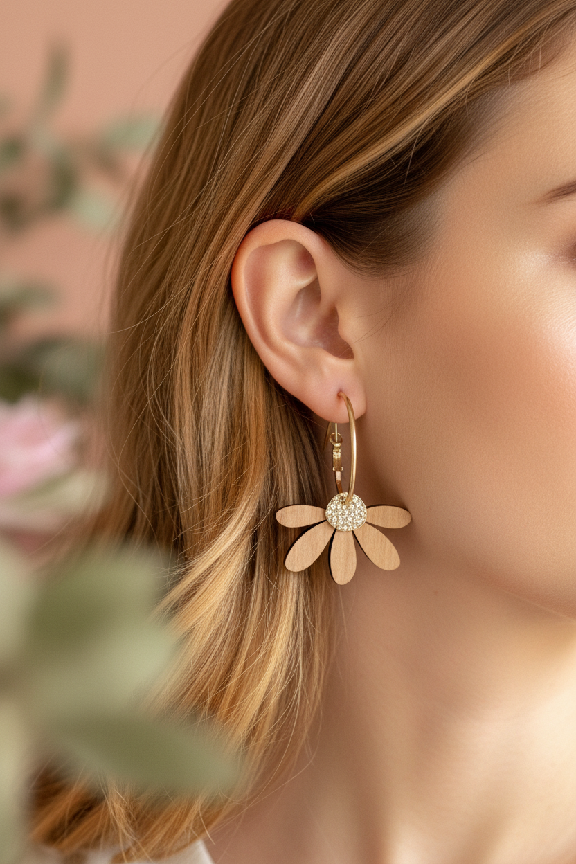 Jumbo Daisy Hoop Earrings | Cherrywood + Gold Glitter