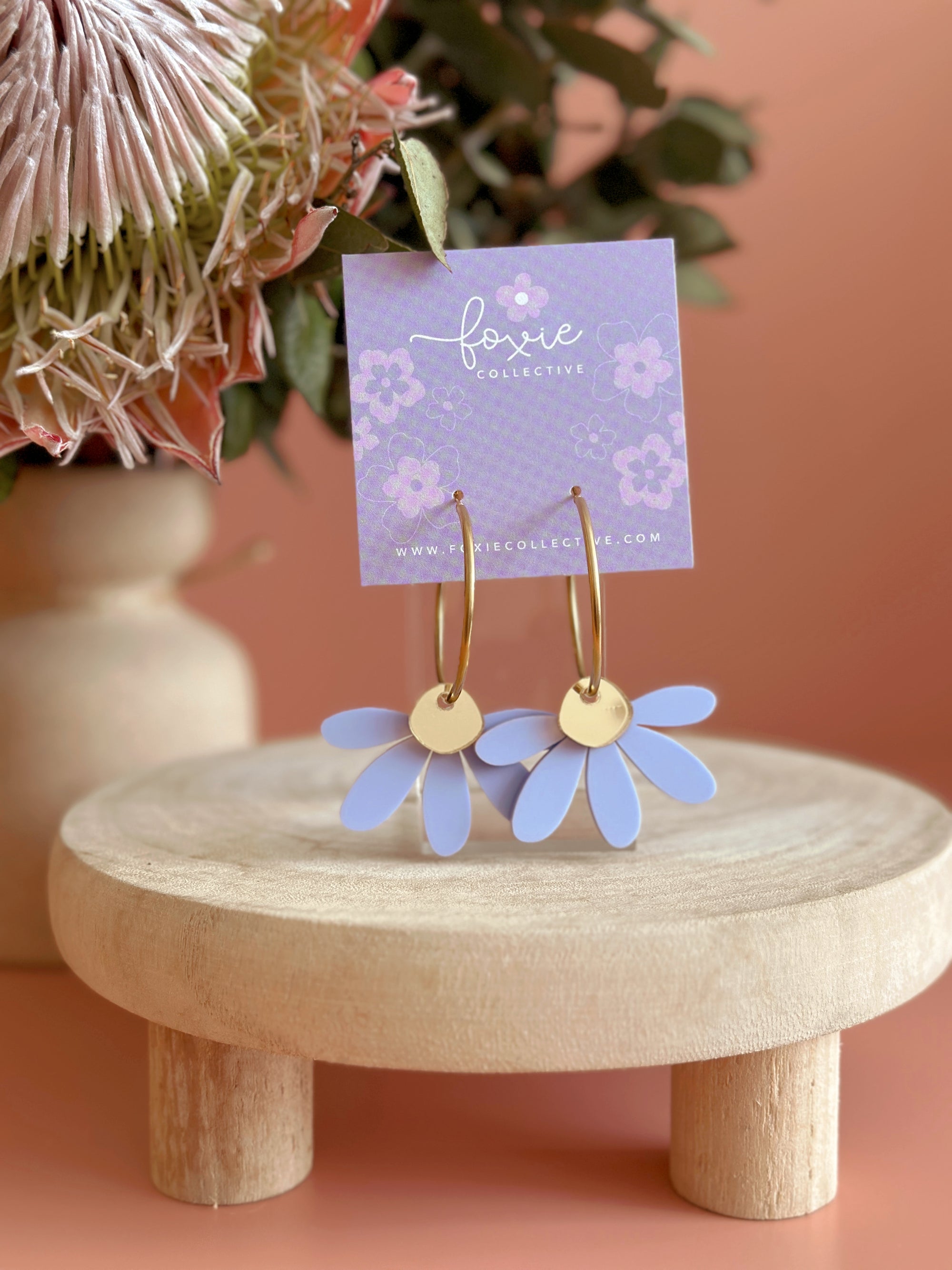 Jumbo Daisy Hoop Earrings | Periwinkle + Gold