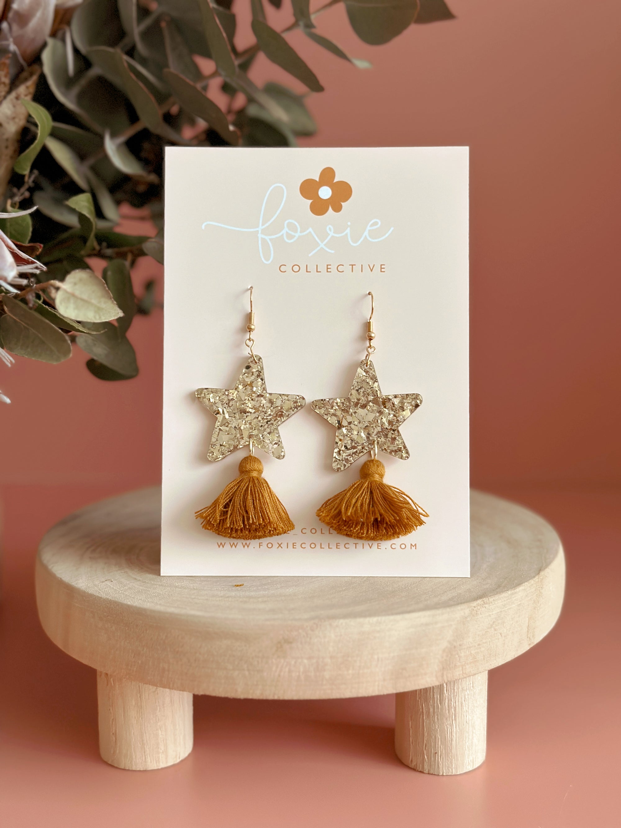 Star Dust Dangles | Gold Sparkle + Tan