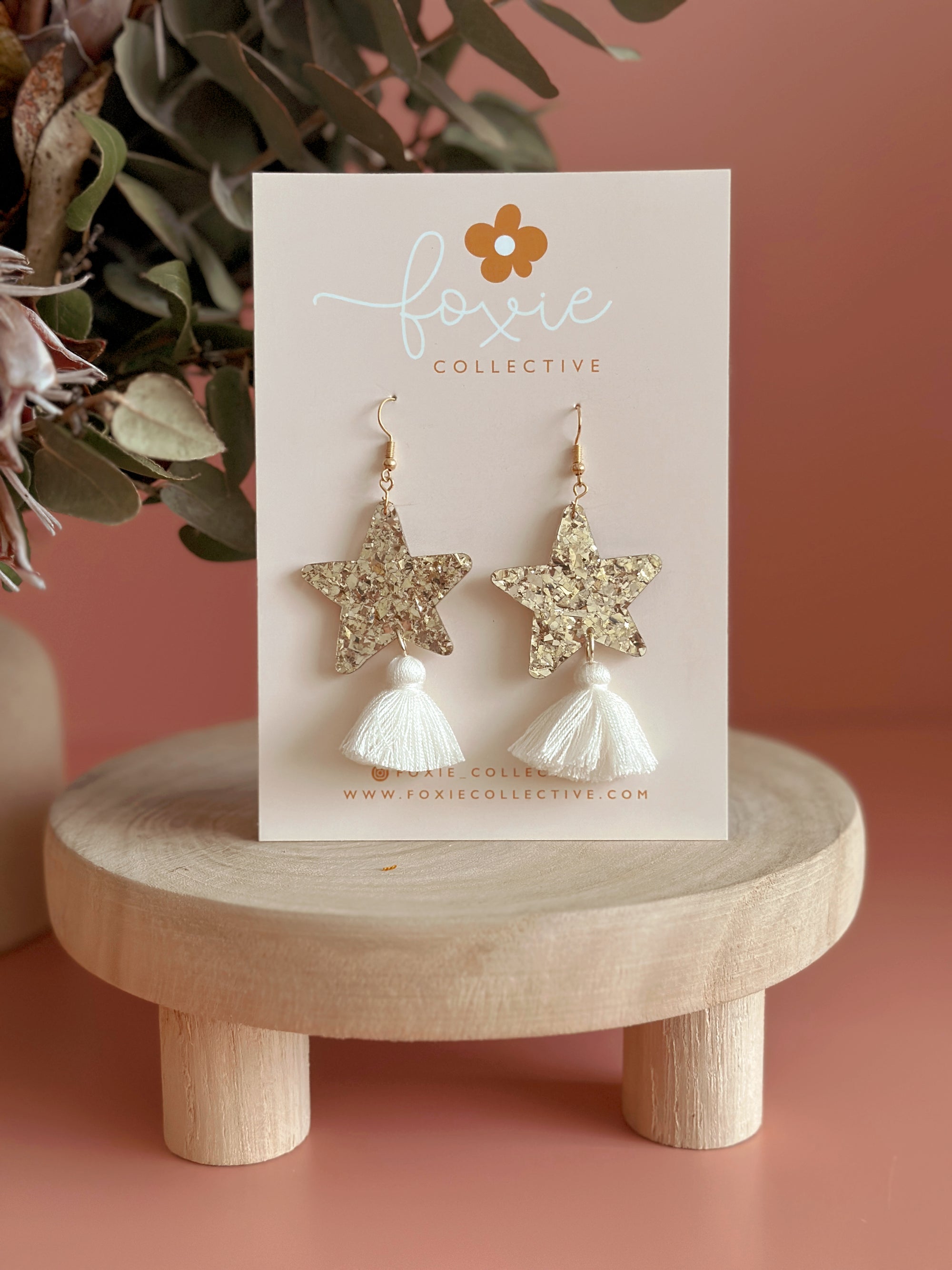 Star Dust Dangles | Gold Sparkle + White