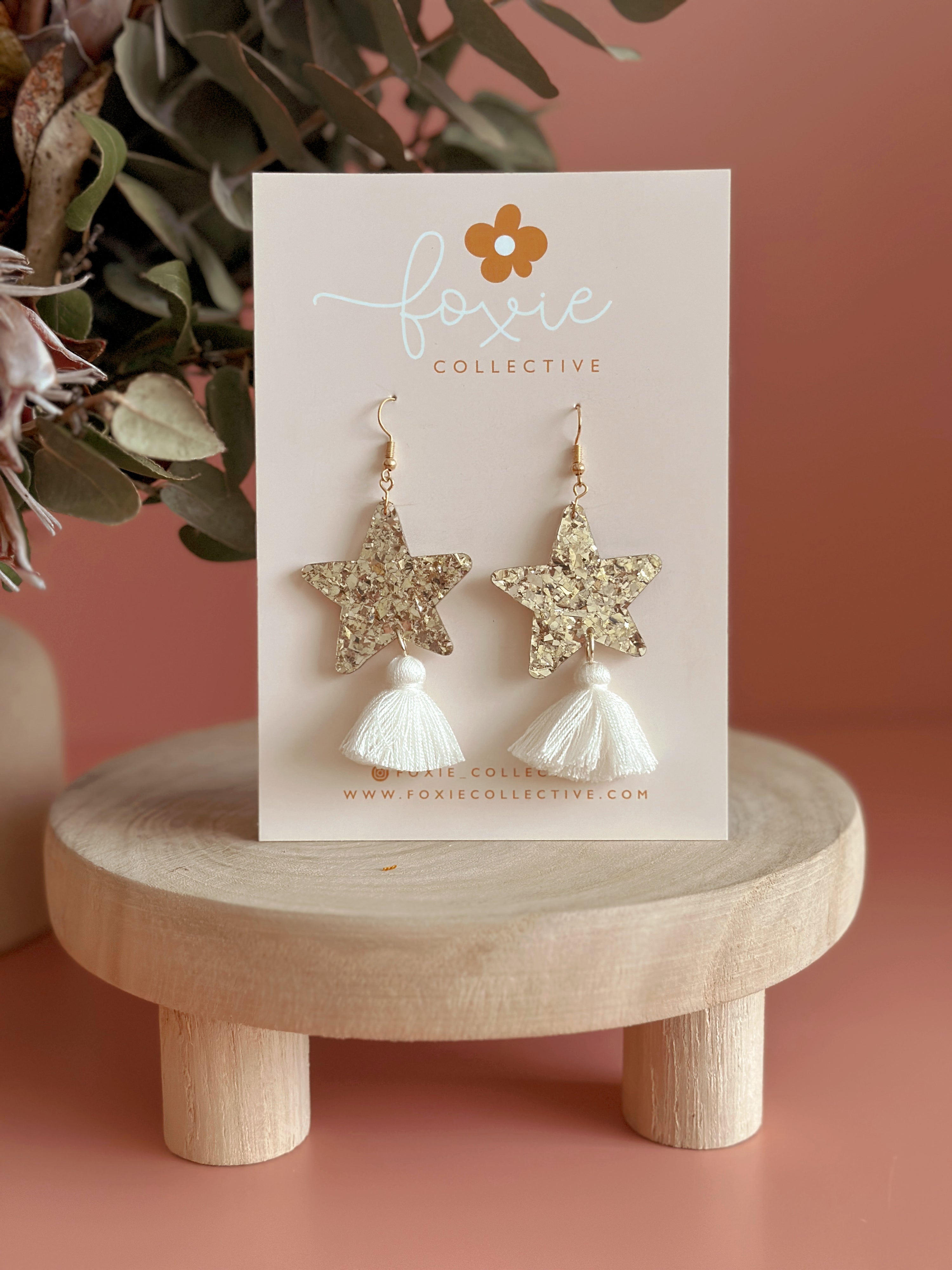 Star Dust Dangles | Gold Sparkle + White