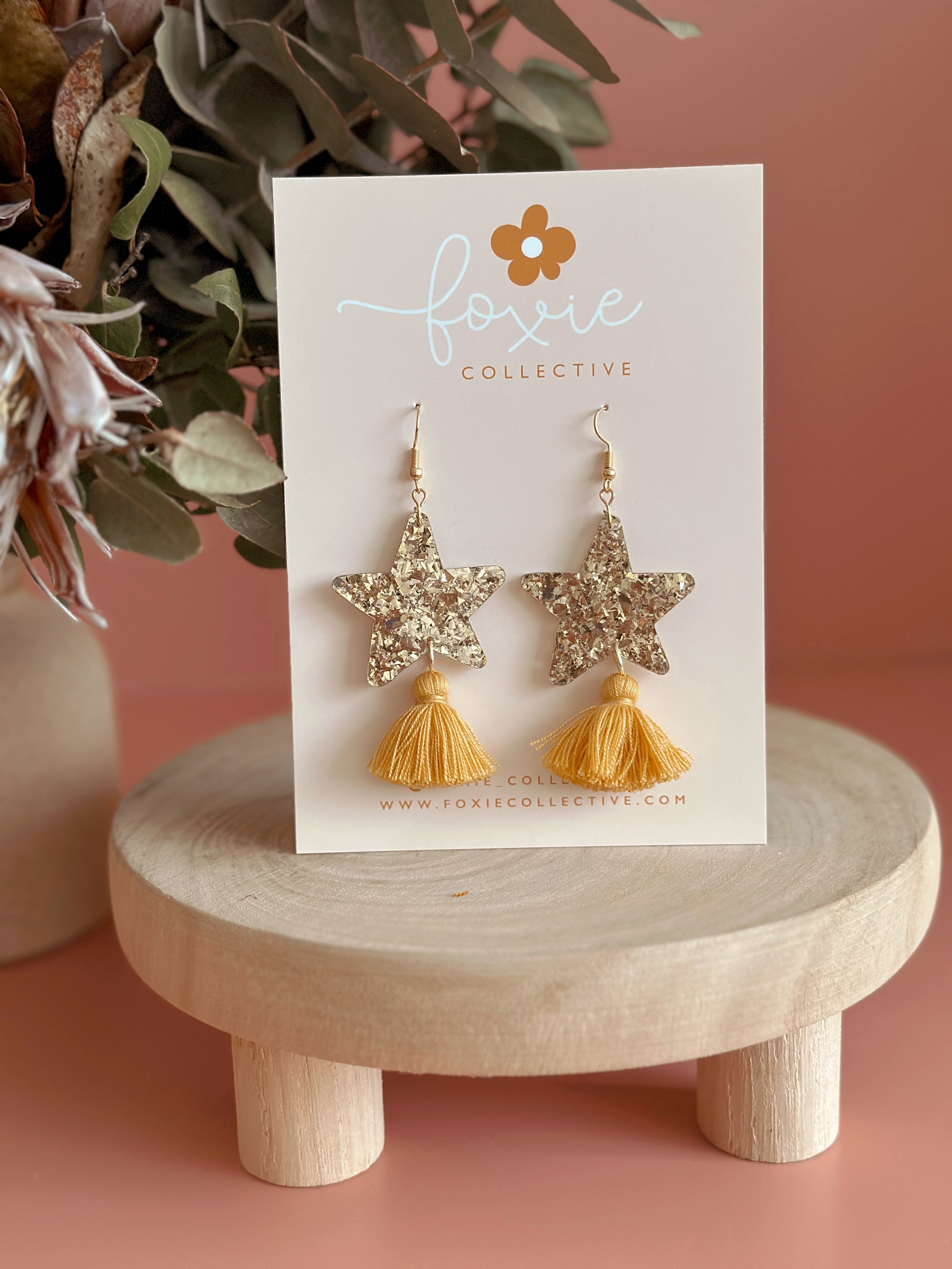 Star Dust Dangles | Gold Sparkle + Mustard