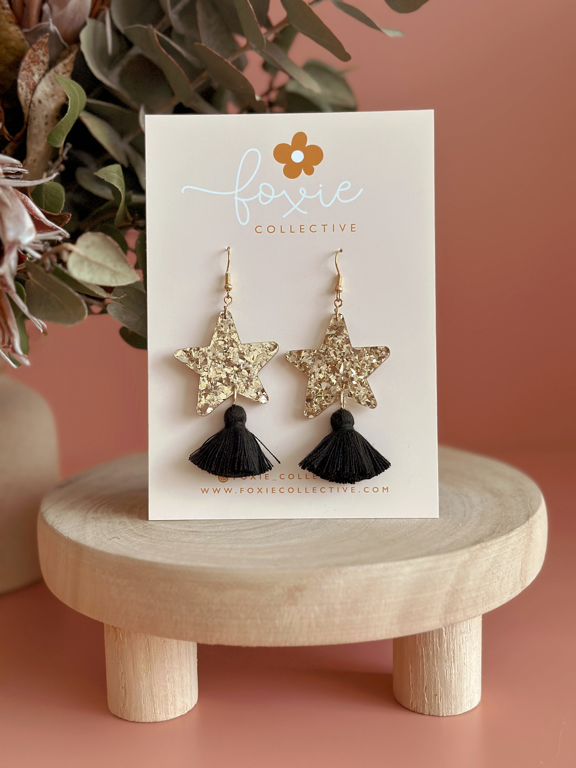 Star Dust Dangles | Gold Sparkle + Black