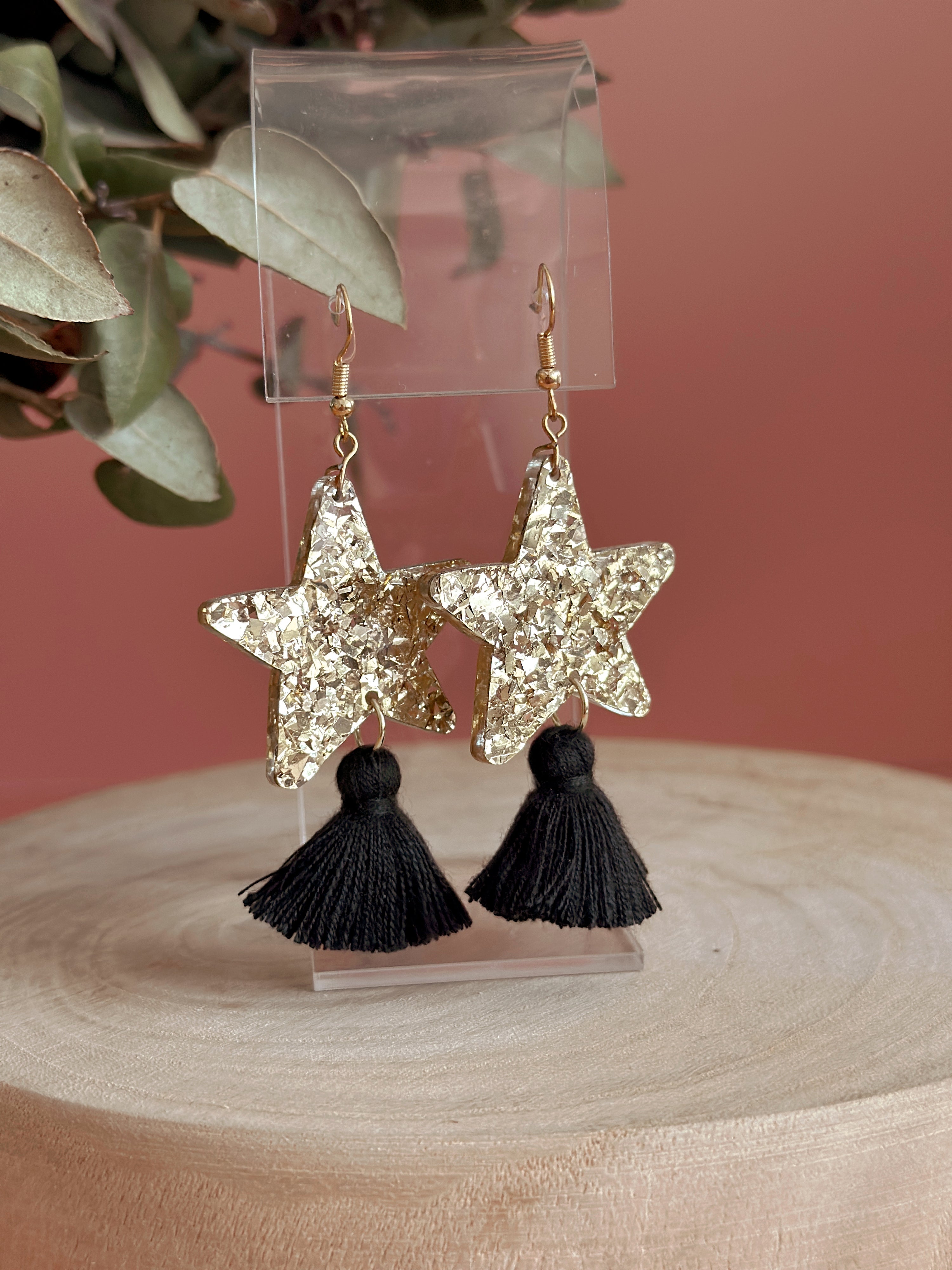 Star Dust Dangles | Gold Sparkle + Black