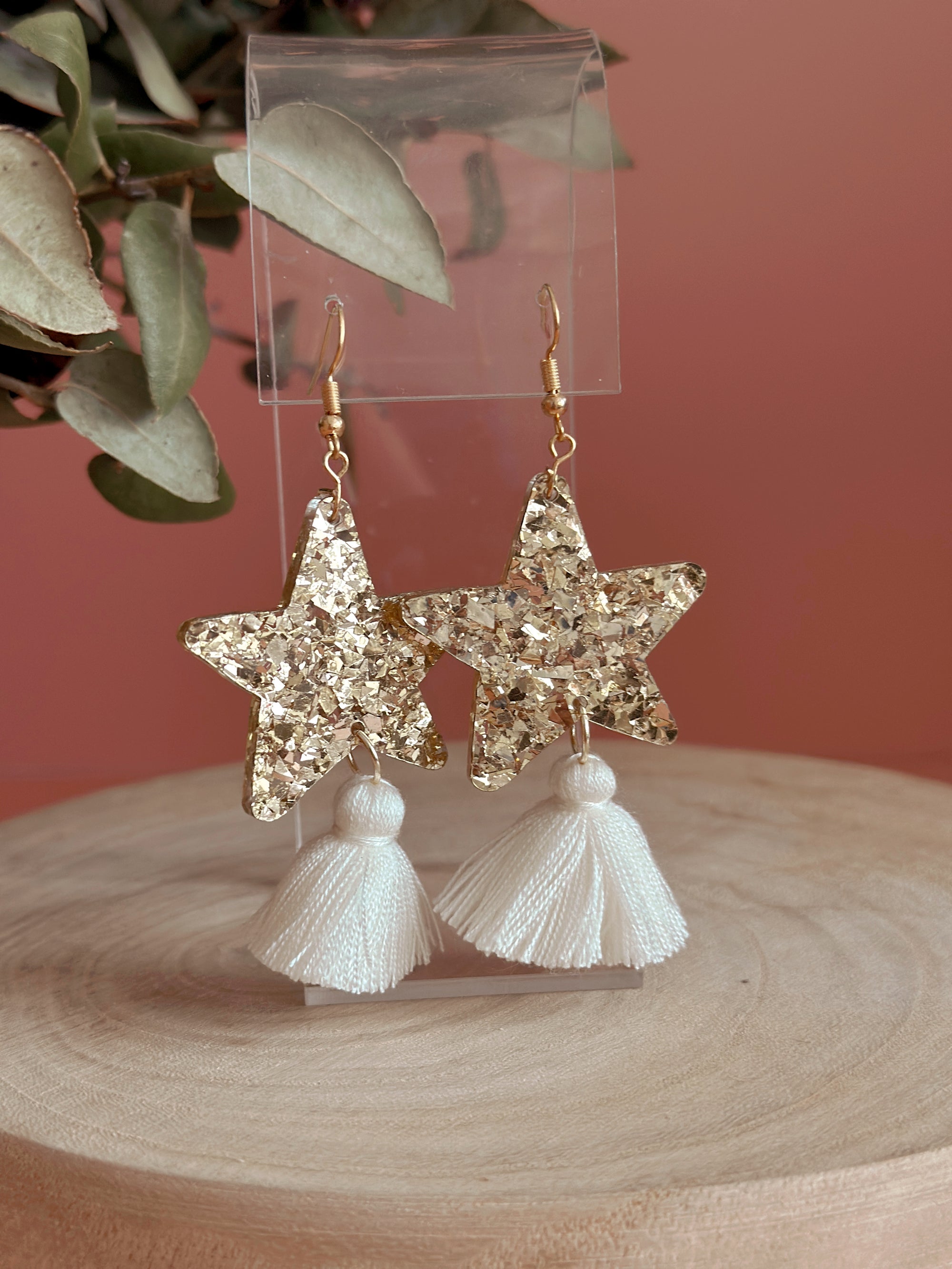 Star Dust Dangles | Gold Sparkle + White