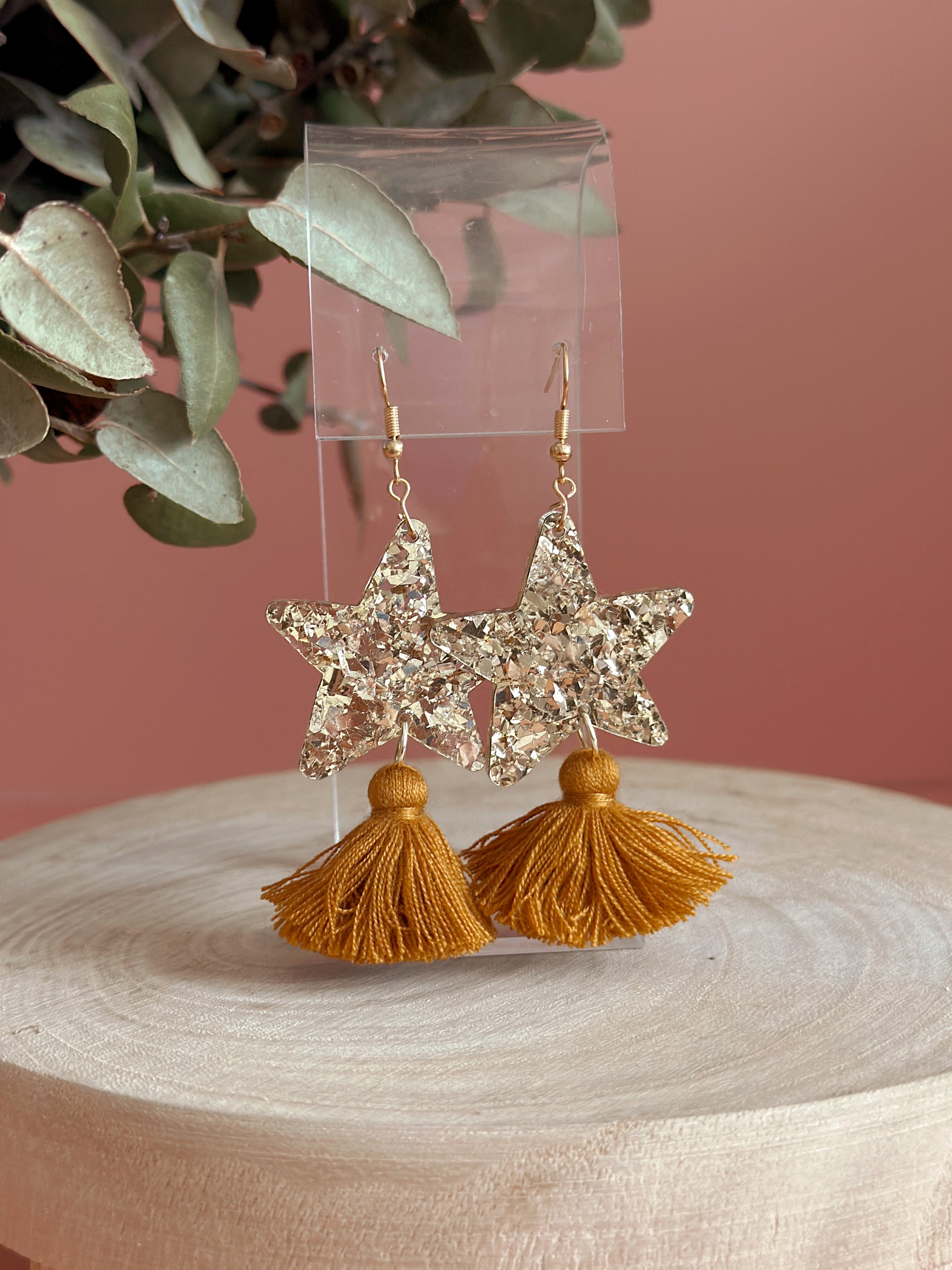 Star Dust Dangles | Gold Sparkle + Tan