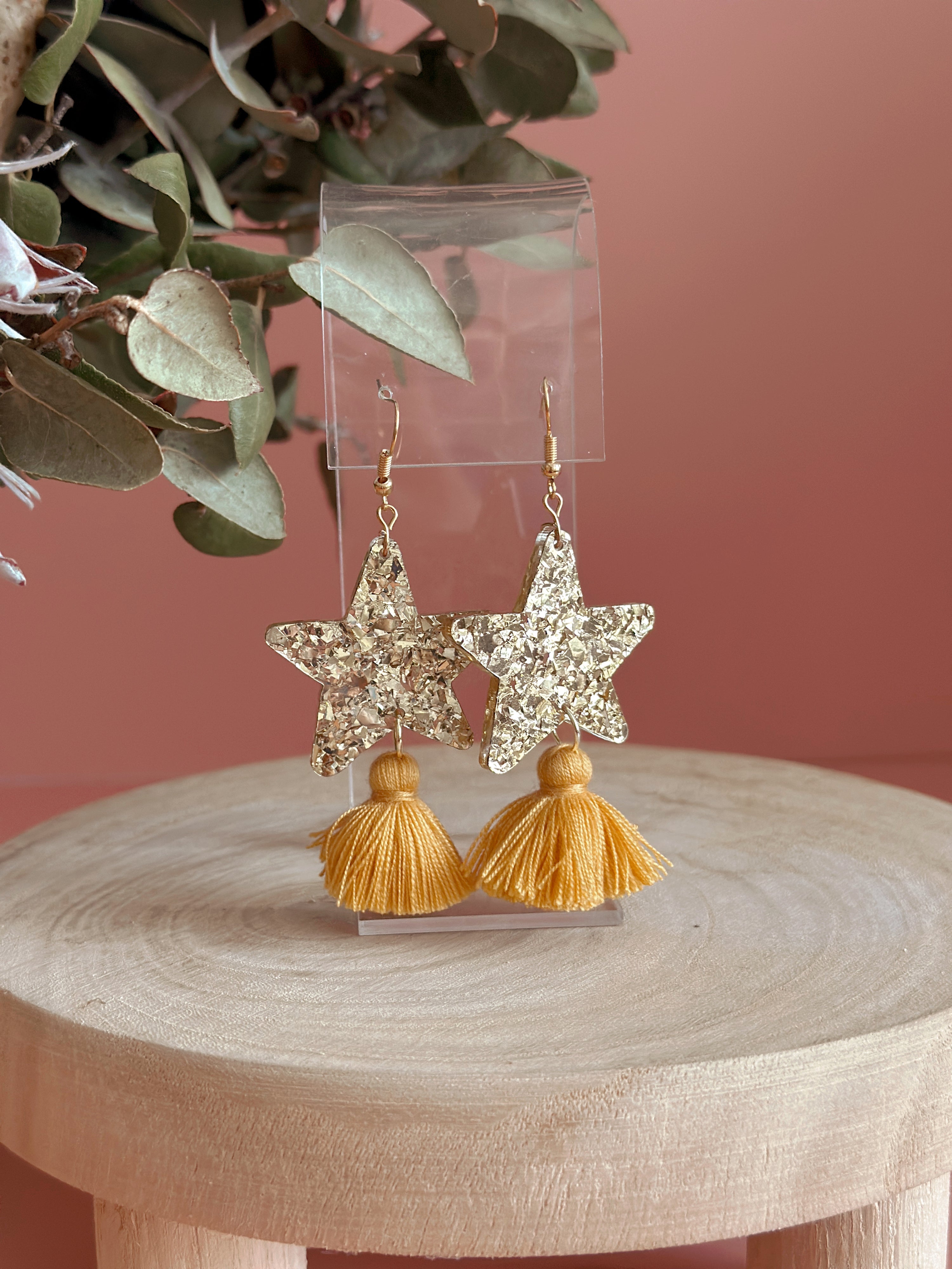 Star Dust Dangles | Gold Sparkle + Mustard