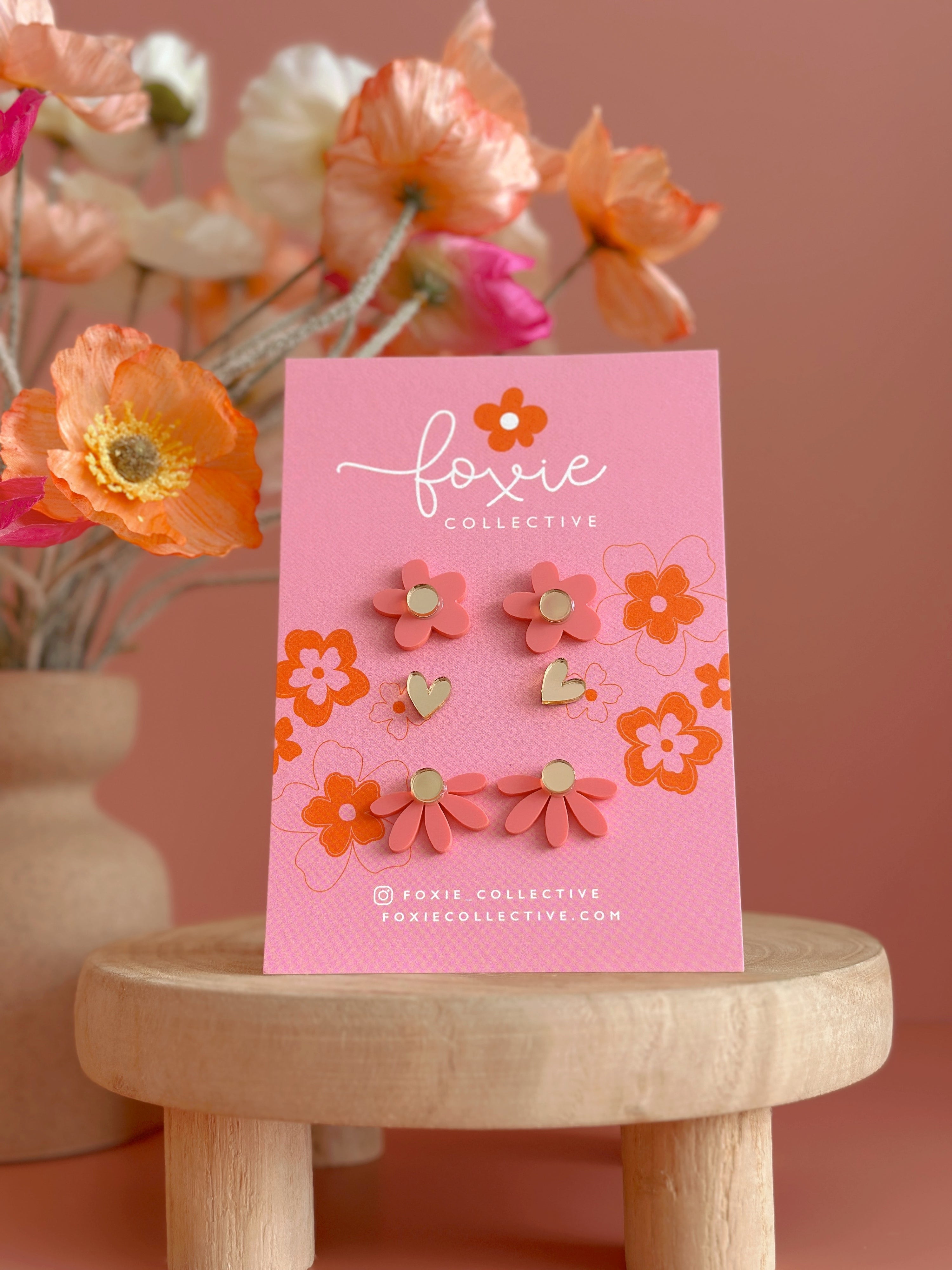 Stud Pack Trio | Pastel Raspberry + Gold