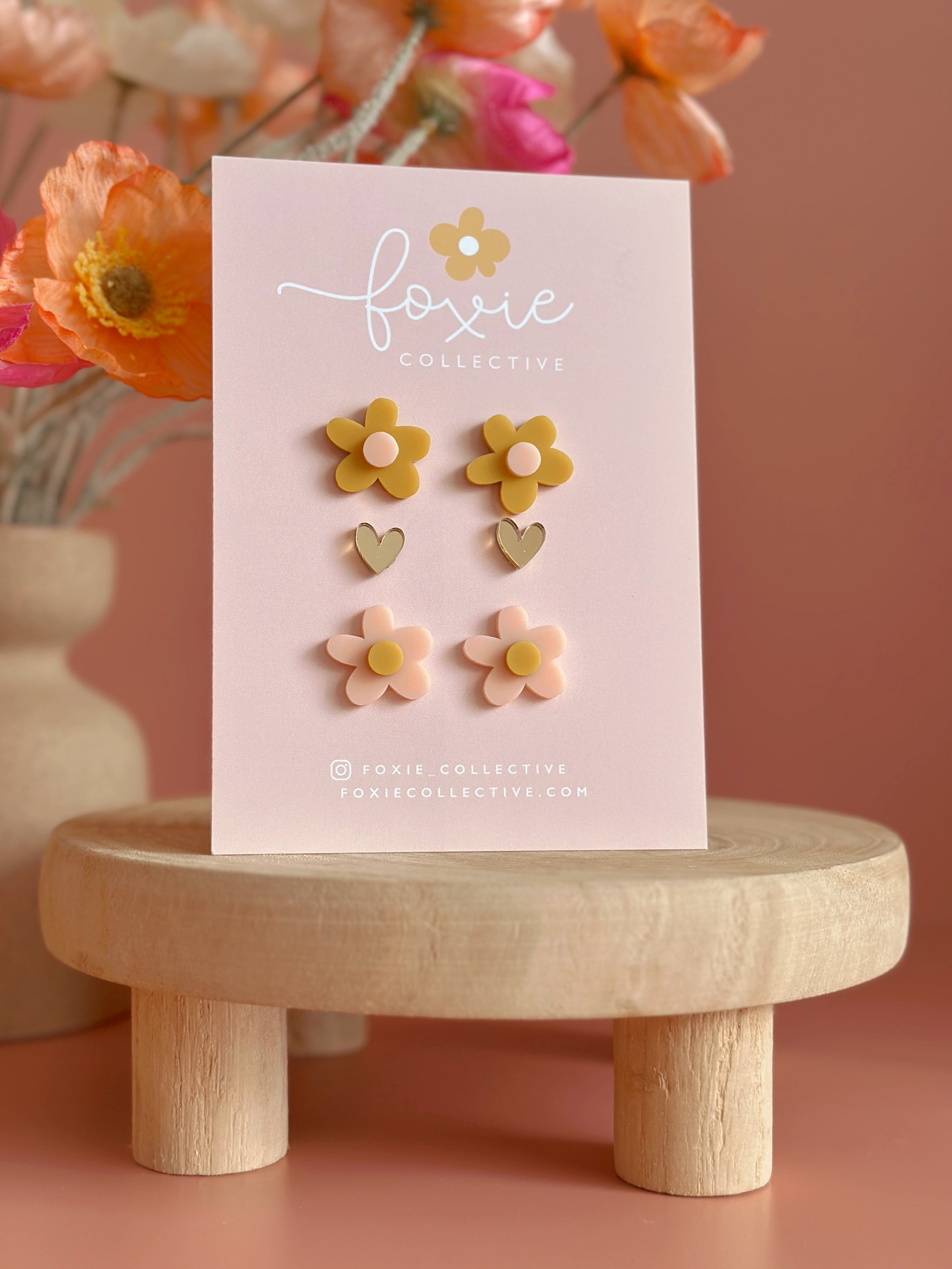 Stud Pack Trio | Mustard + Pale Pink